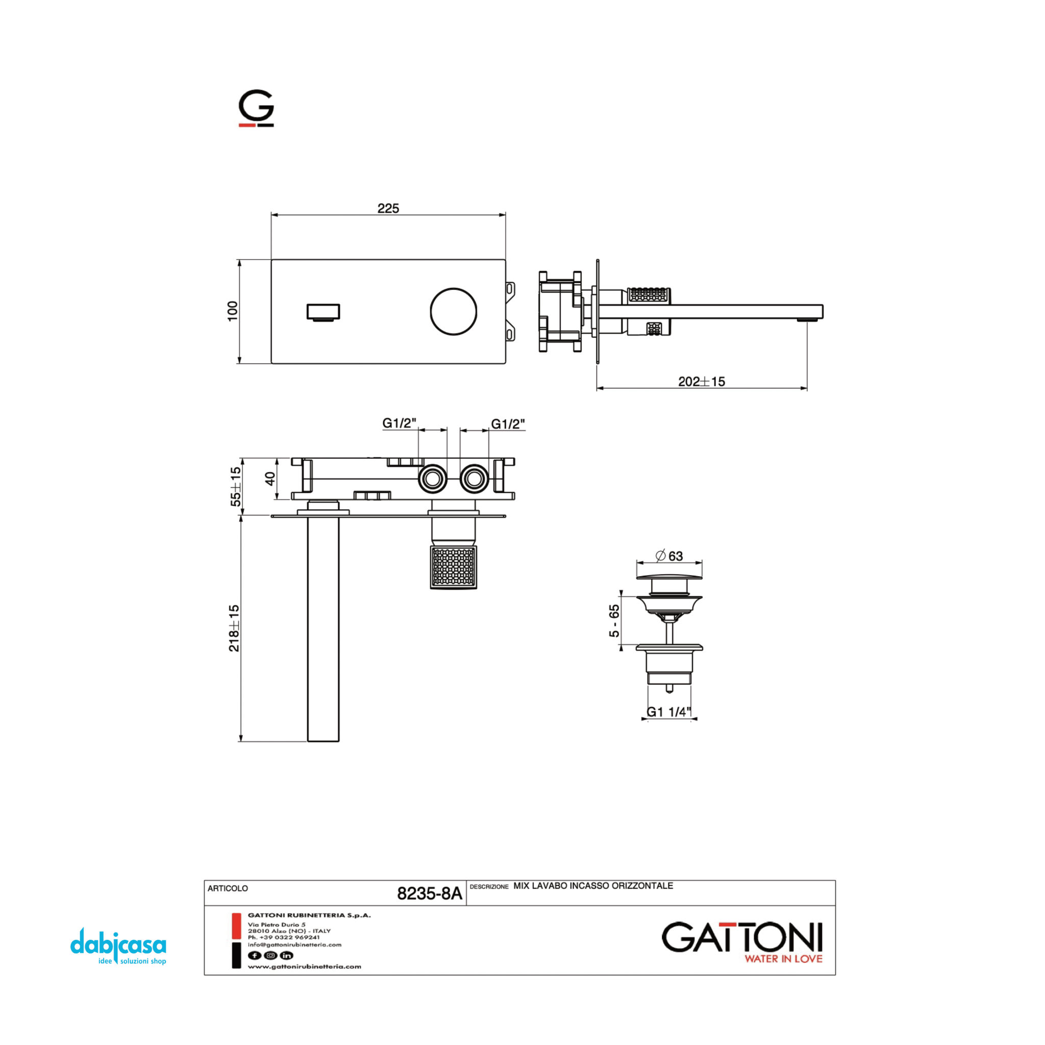 Gattoni Rubinetteria "T_K" Miscelatore Lavabo a Parete Con Piastra - Dabicasa