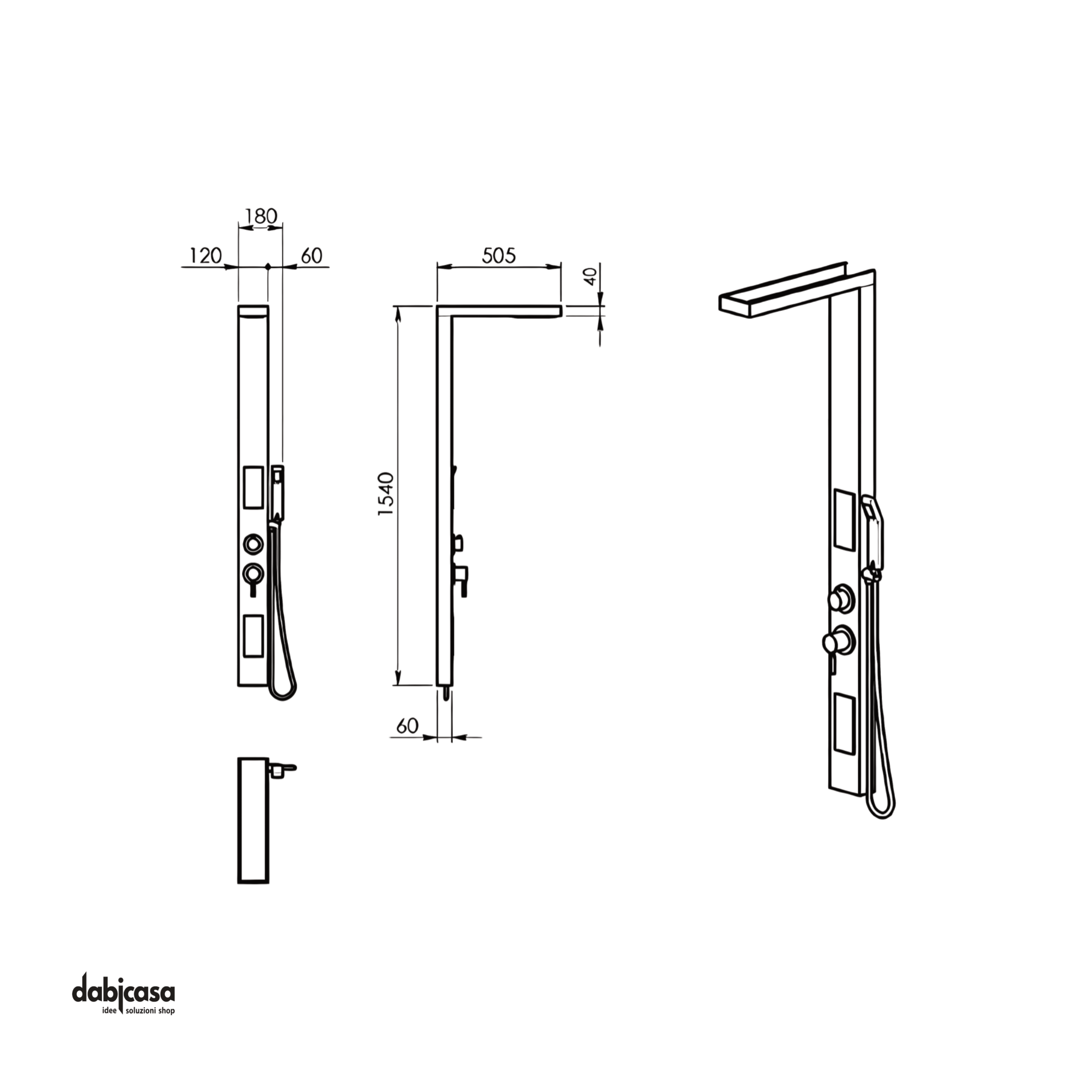 Gedy Colonna Doccia "Cascade 00" C/Miscelatore Manuale Inox Spazzolato Deviatore a 4 Uscite - Dabicasa