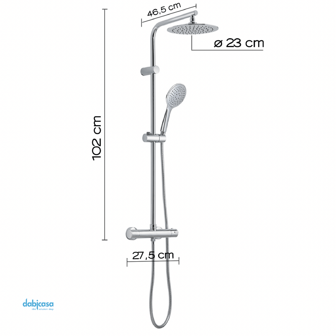 Gedy Colonna Doccia "Easy Mix 02" C/Miscelatore Termostatico e Deviatore Soffione Tondi Diam. 23 cm Kit Doccia a 3 Getti Cromo Lucido - Dabicasa