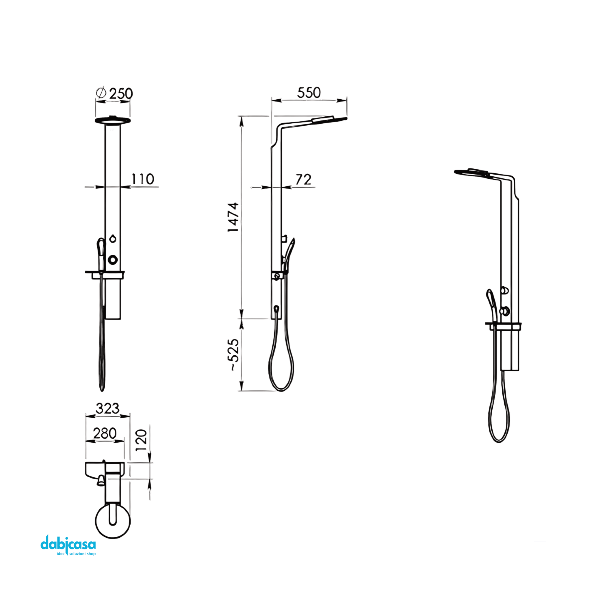 Gedy Colonna Doccia "Wellness 02" C/Miscelatore Termostatico Inox Spazzolato C/Deviatore a 3 Uscite - Dabicasa