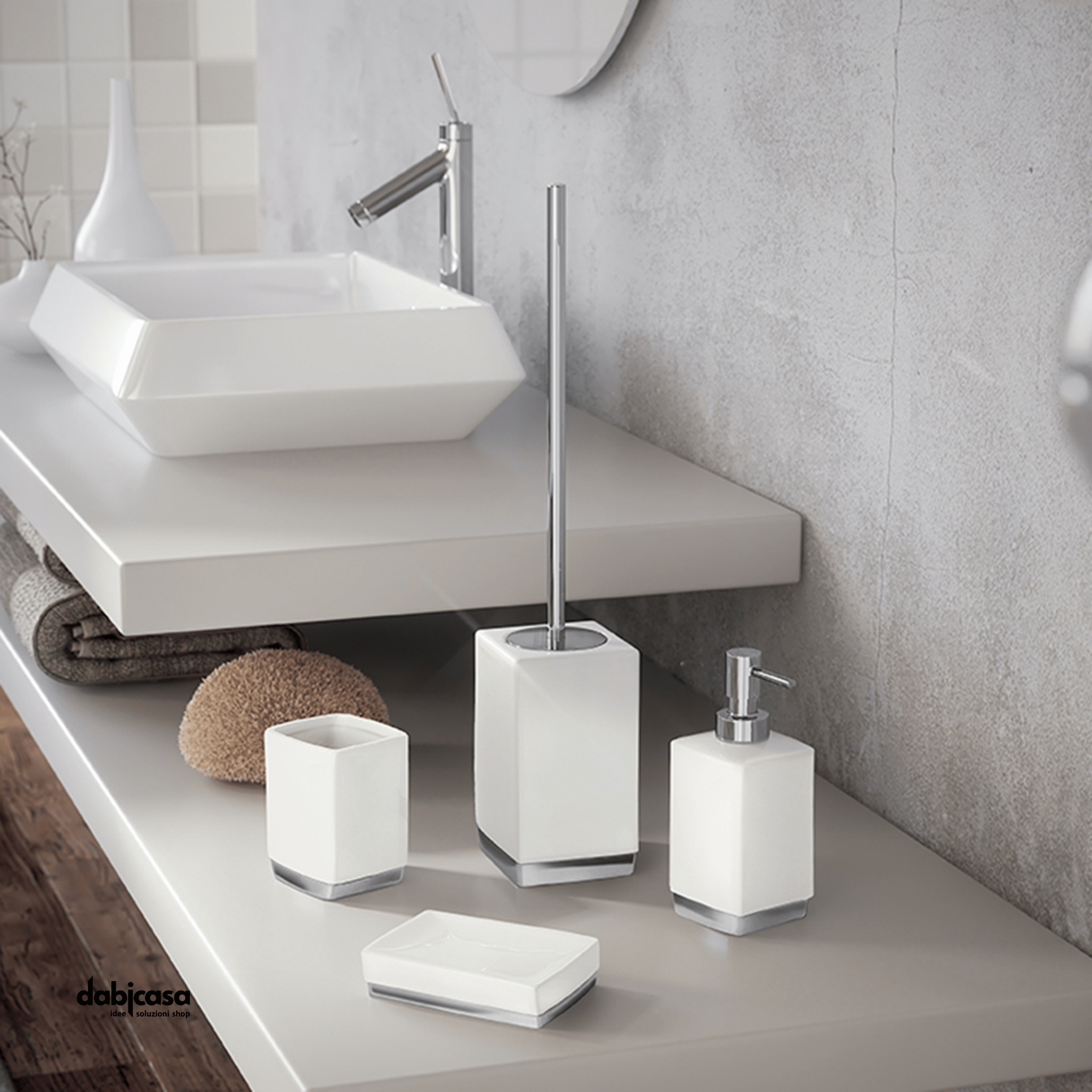 Gedy "Lucy" Set Accessori Bagno 4 Pezzi D'Appoggio In Finitura Bianco - Dabicasa