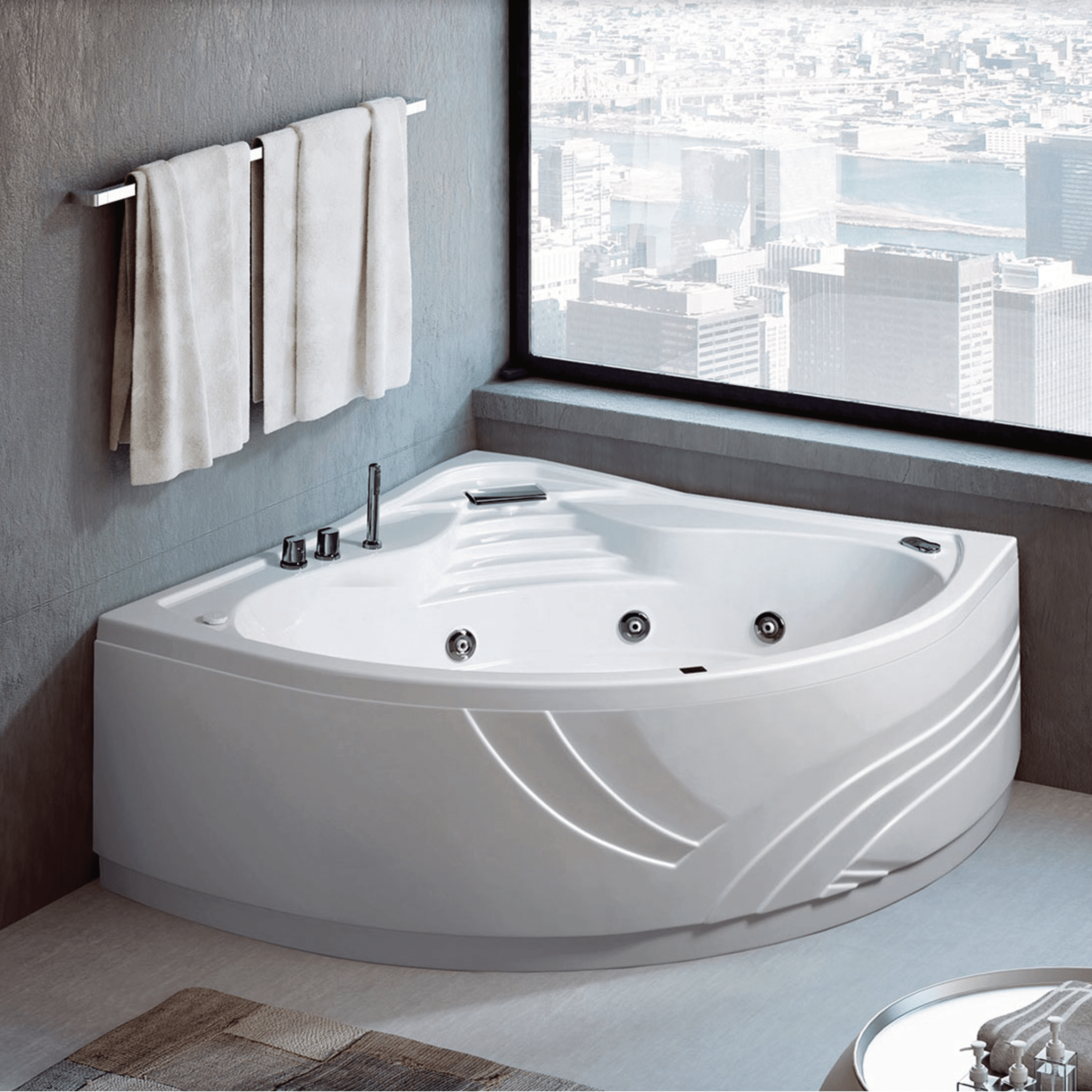 Glass "Capri" Vasca Idromassaggio 140X140 Angolare Con Miscelatore A Cascata - Dabicasa