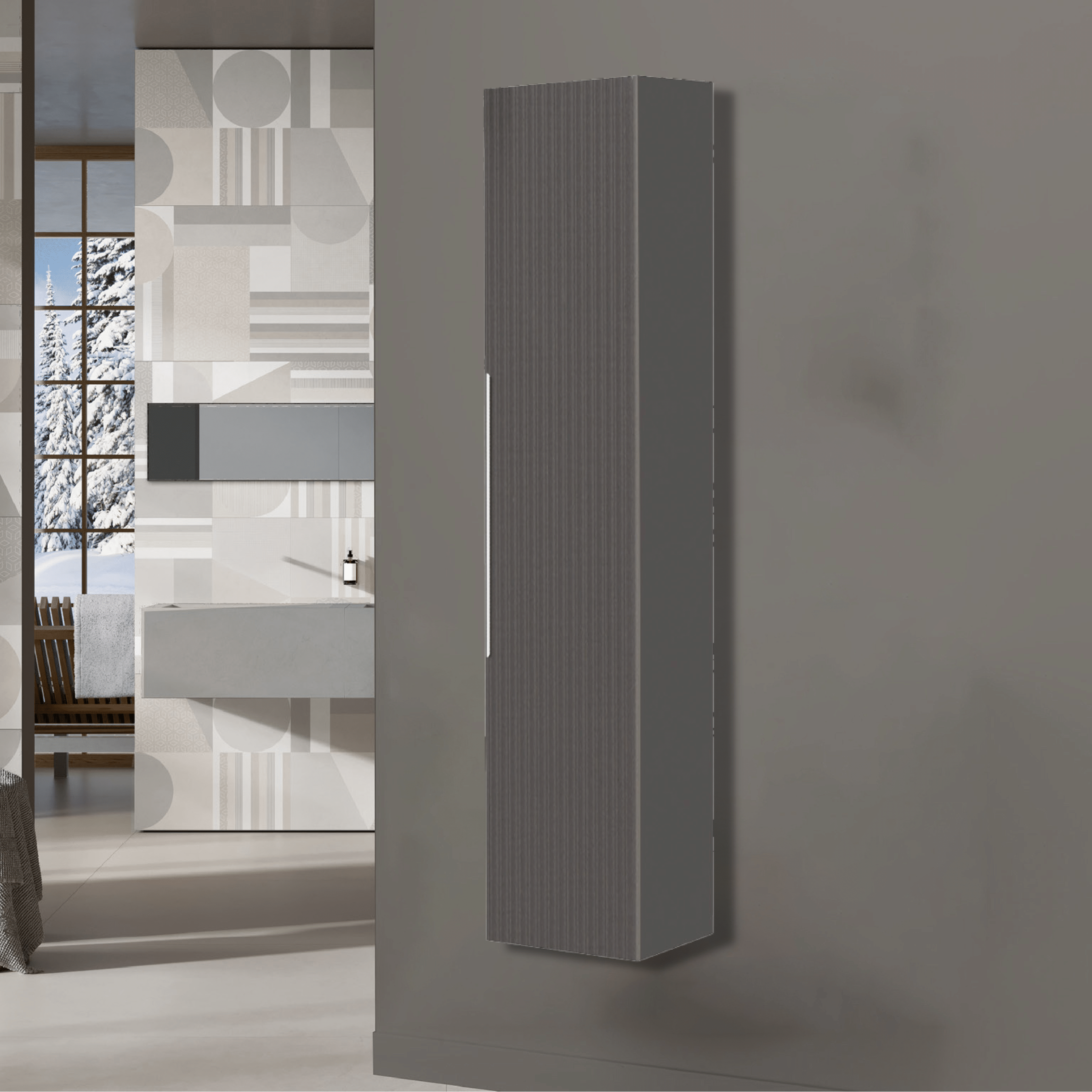 Pensile Portaoggetti Cannettato 150 Cm Un'Anta Feridras "Burano" Grigio