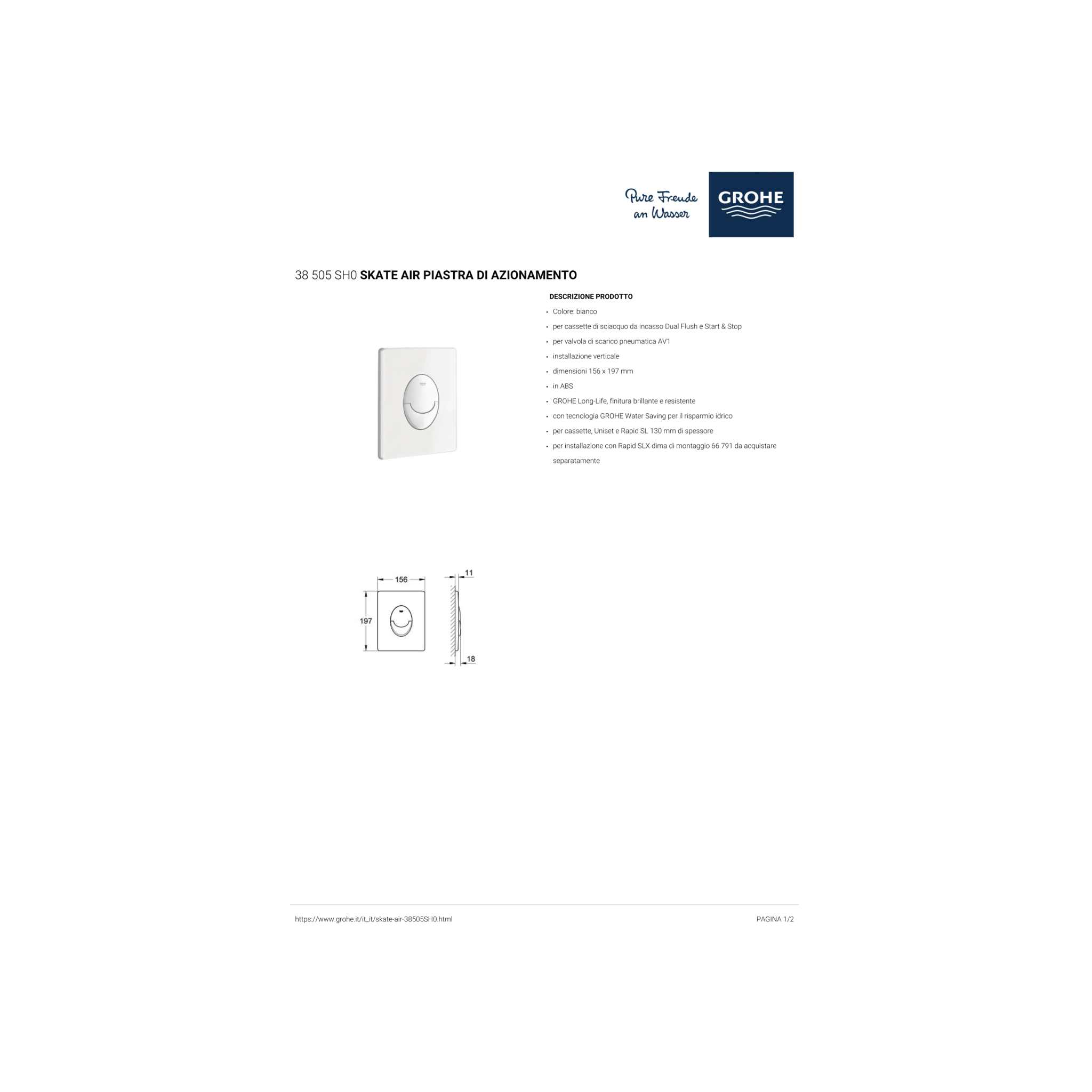 Grohe "Skate Air" Placca Di Azionamento Doppio Pulsante Bianco - Dabicasa