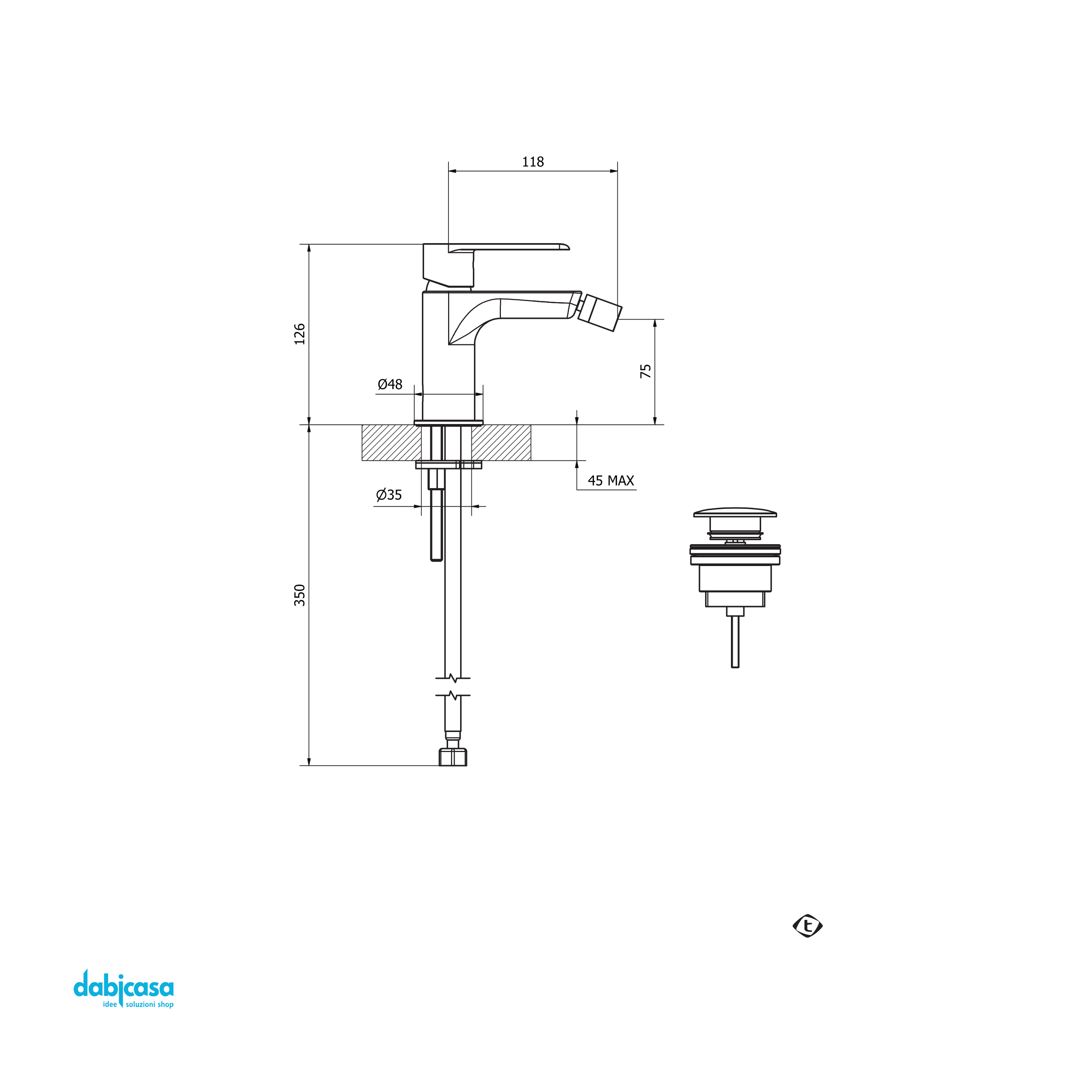 Teorema Rubinetteria "XS" Miscelatore Bidet Con Scarico Automatico