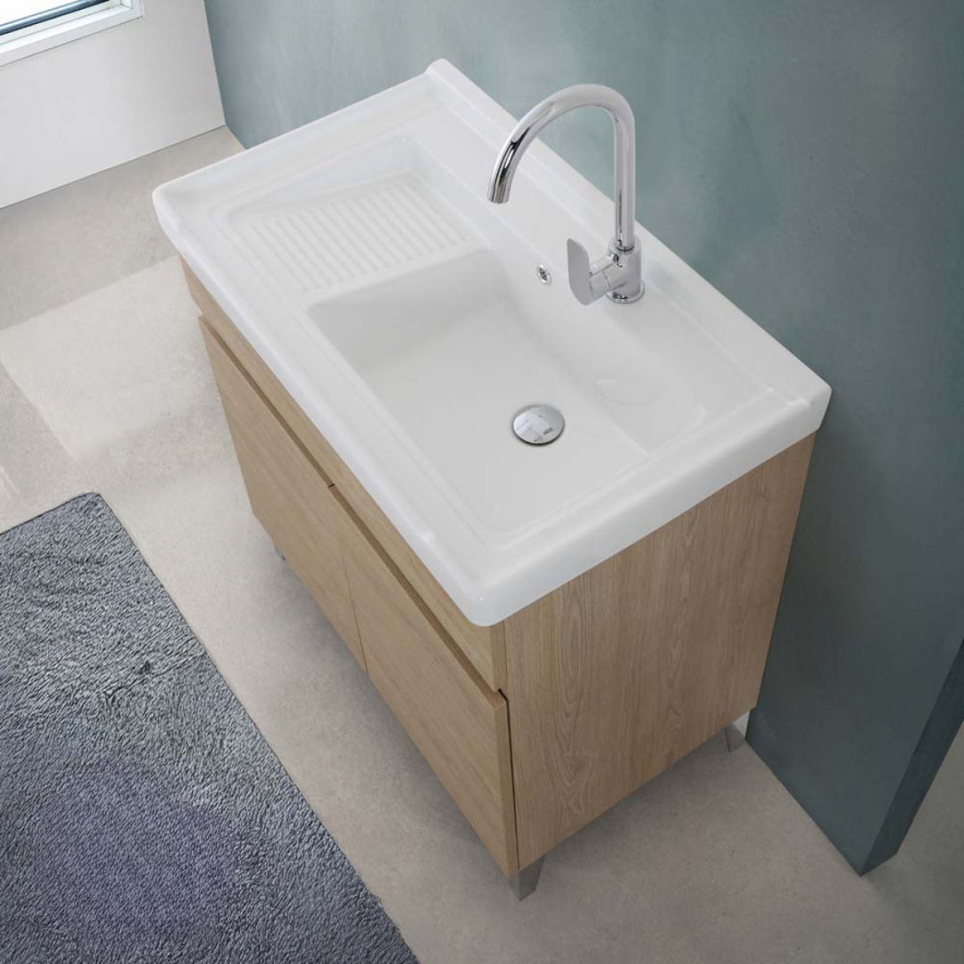 Lavatoio a Terra 80x46,8 Due Ante Con Vasca Feridras "Alba" Rovere Dolomite