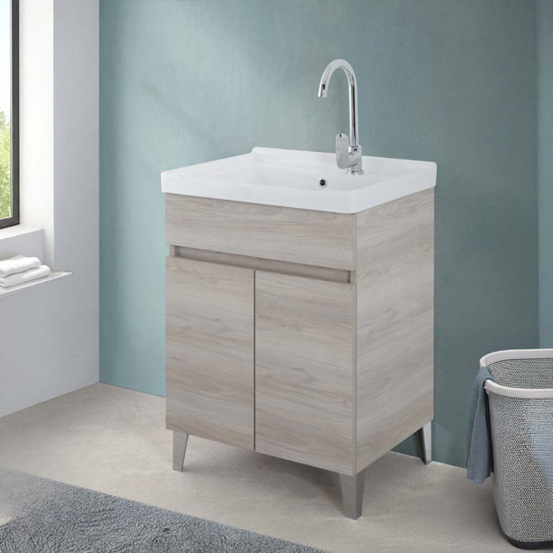 Lavatoio a Terra 60x46,8 Due Ante Con Vasca Feridras "Alba" Rovere Grigio