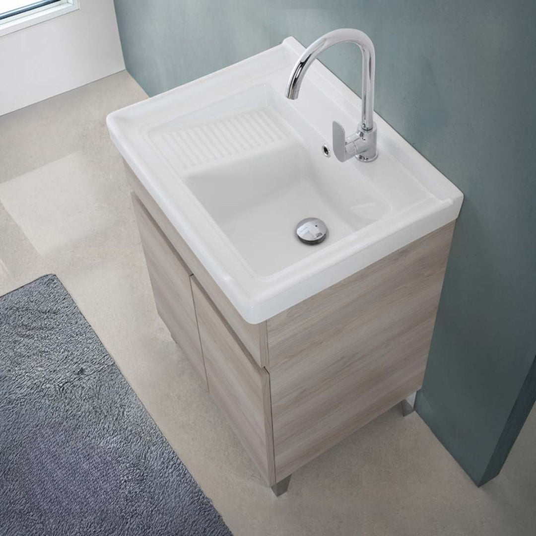 Lavatoio a Terra 60x46,8 Due Ante Con Vasca Feridras "Alba" Rovere Grigio