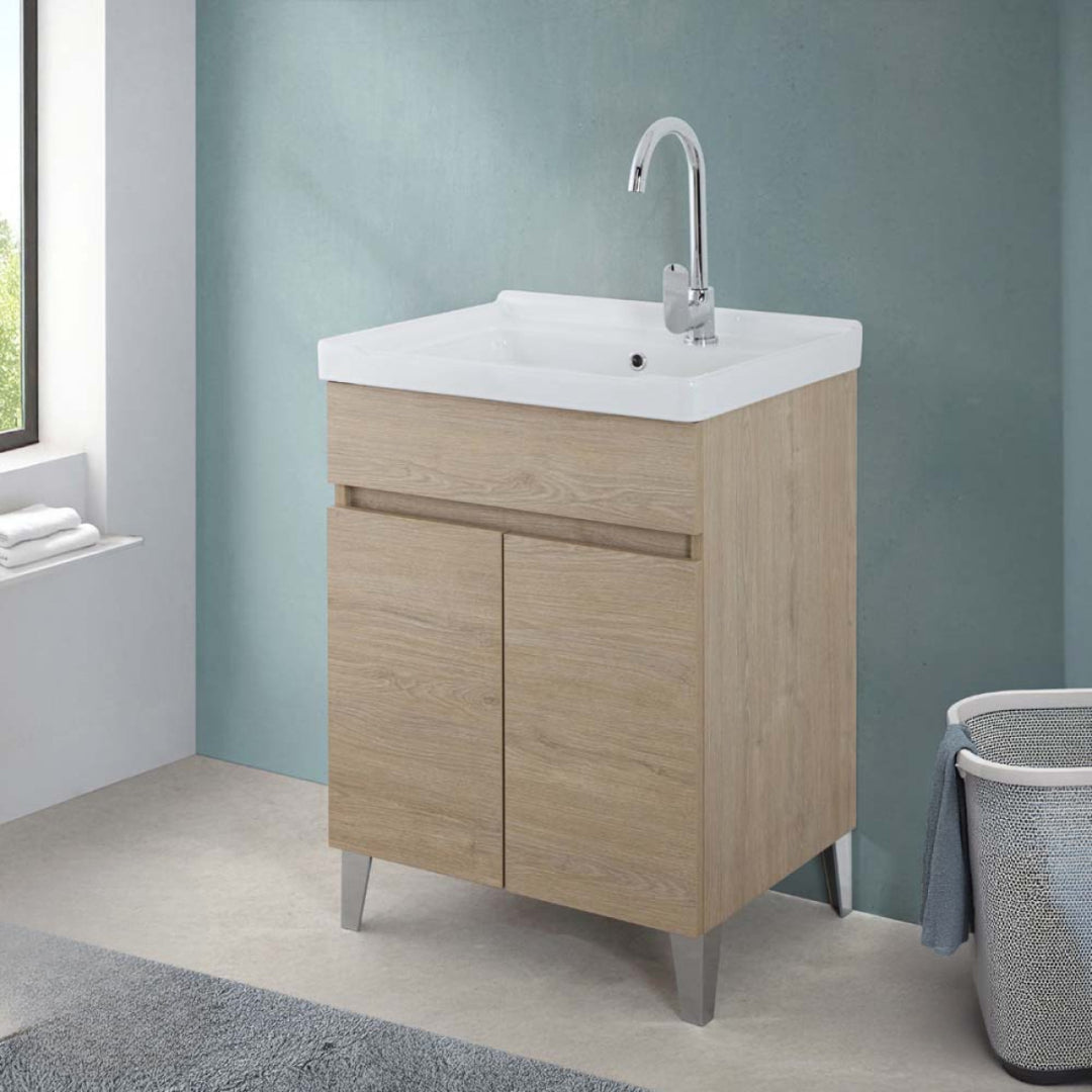 Lavatoio a Terra 60x46,8 Due Ante Con Vasca Feridras "Alba" Rovere Dolomite