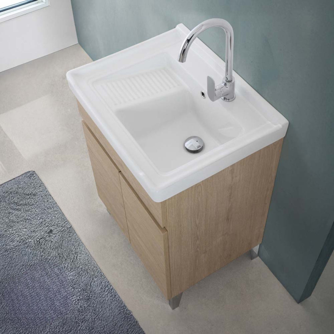 Lavatoio a Terra 60x46,8 Due Ante Con Vasca Feridras "Alba" Rovere Dolomite