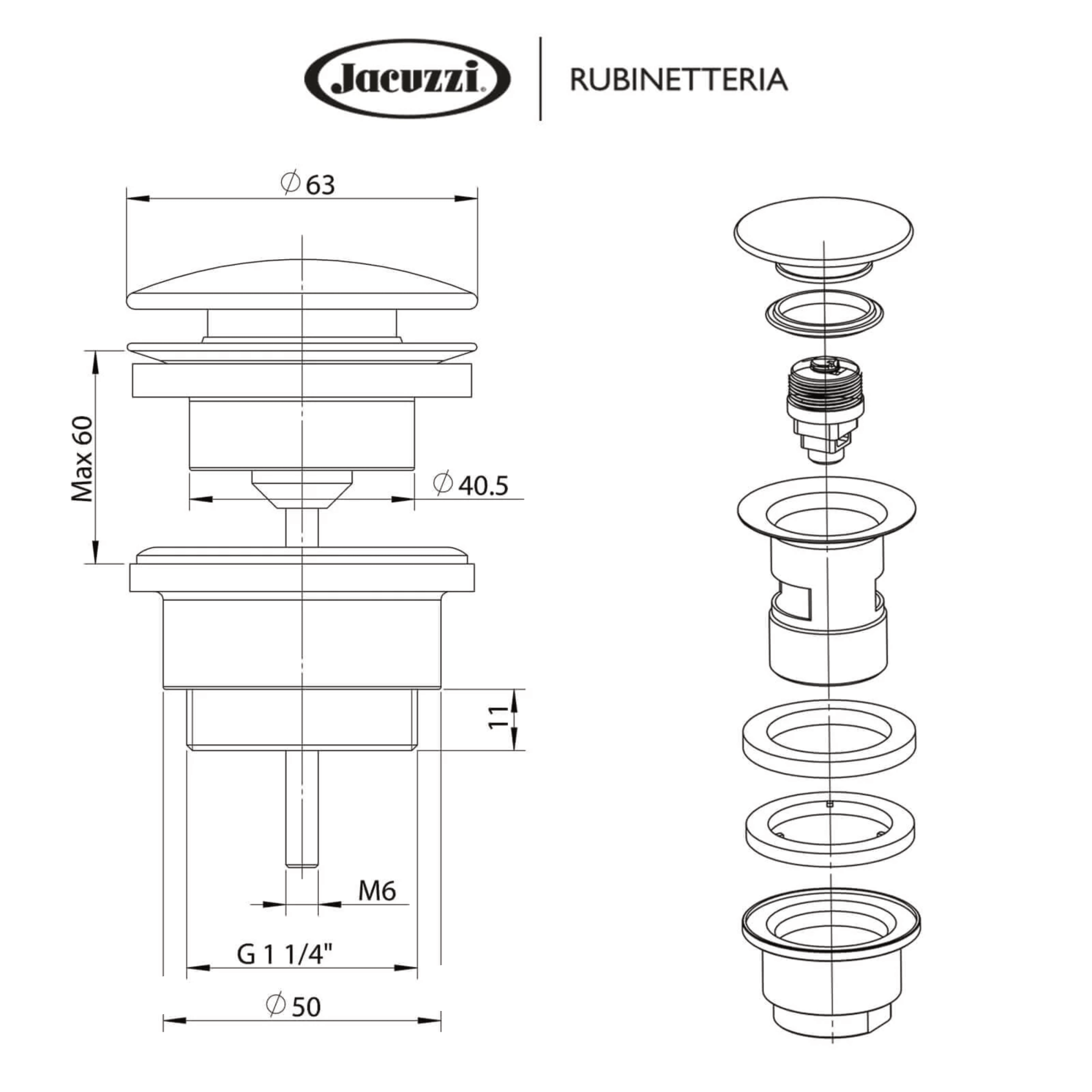 Jacuzzi Rubinetteria Piletta Click Clack Universale In Ottone Finitura Cromo Lucido - Dabicasa