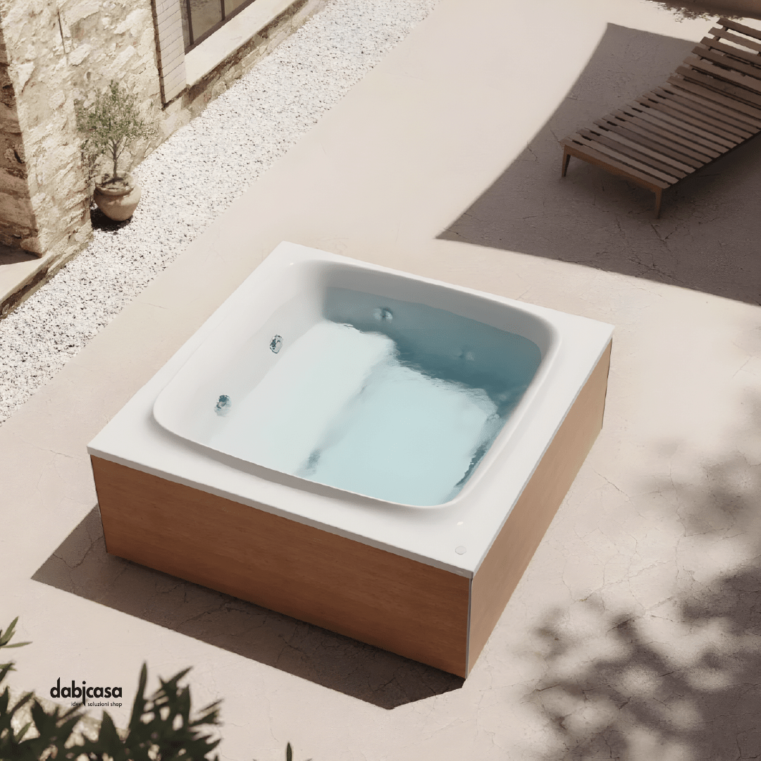 Jacuzzi "SkyLounge" Mini Piscina Idromassaggio Compatta Da 190x190 Interno Porcellana Rivestimento Wood Teak - Dabicasa