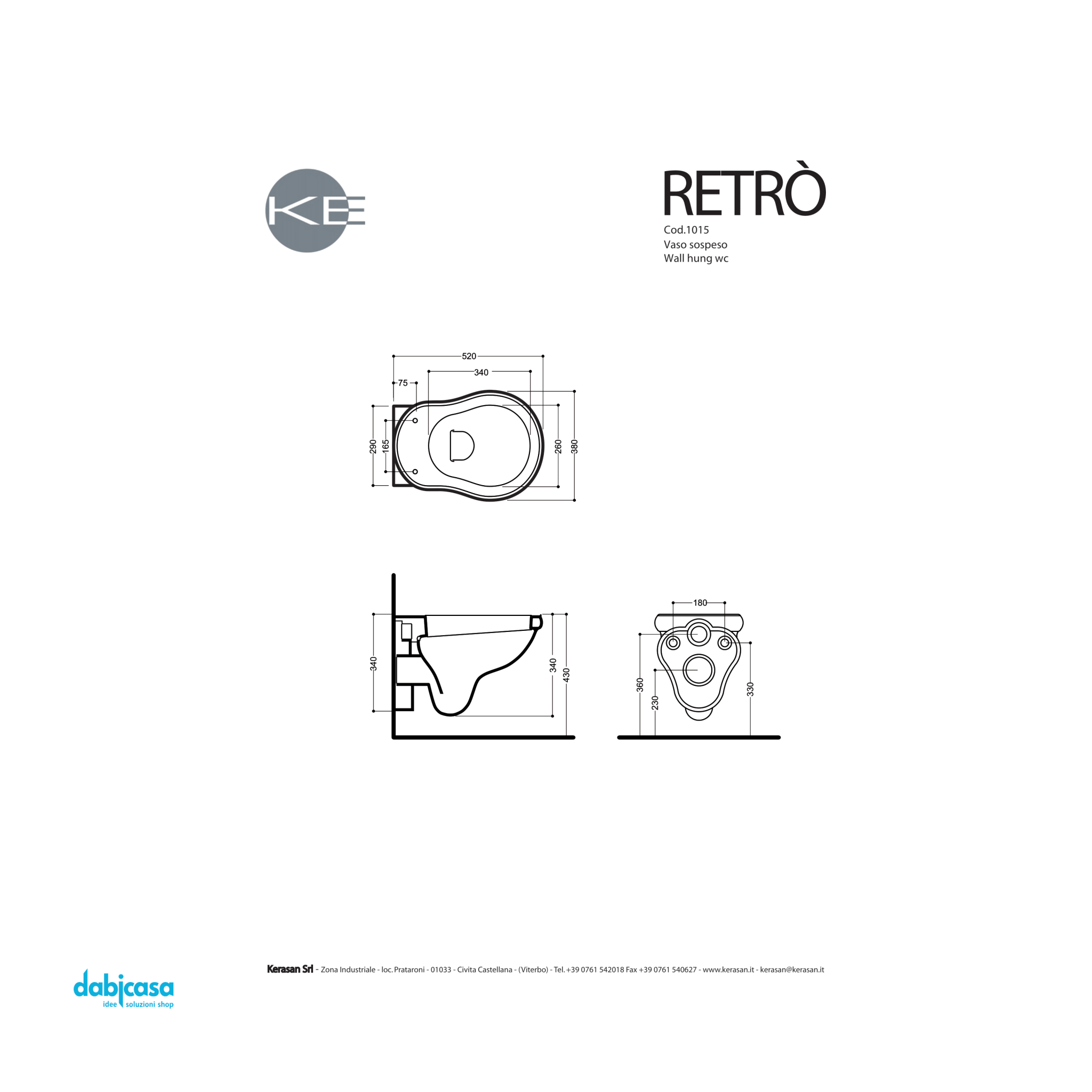 Kerasan "Retrò" Wc Sospeso Filo Muro Bianco Lucido - Dabicasa