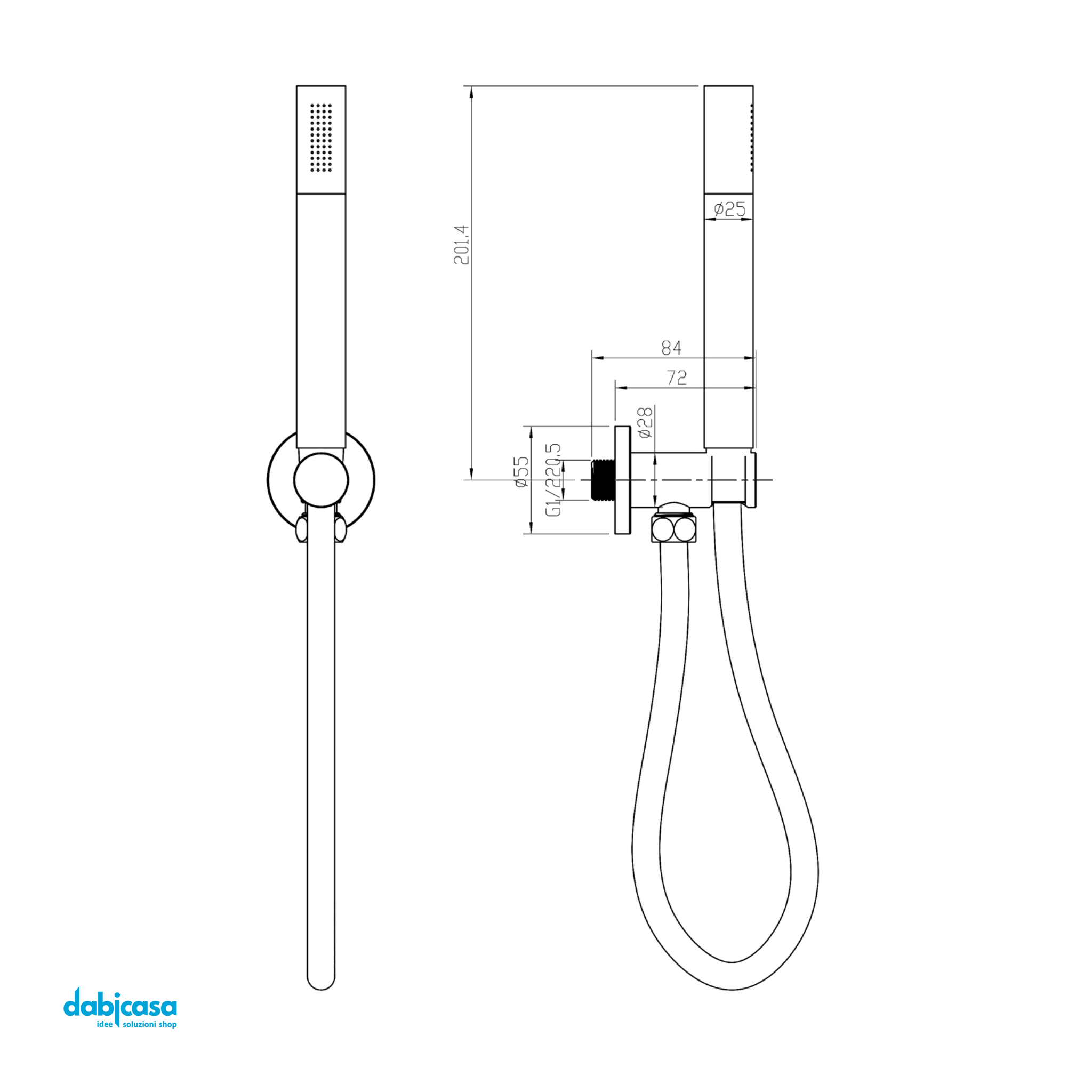 Kit Doccia Home "Tondo" C/Supporto a Presa ad Acqua Flessibile in Pvc Cromo Lucido - Dabicasa