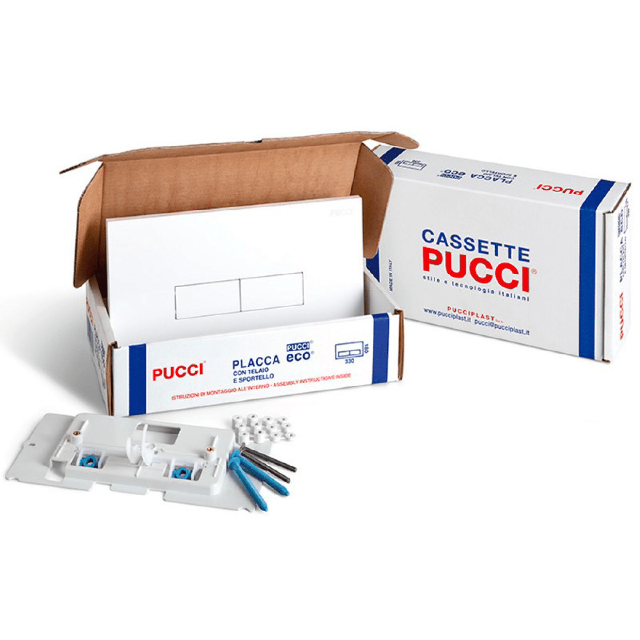Kit Placca Di Azionamento Doppio Pulsante Pucciplast "Eco 310" Bianco Lucido - Dabicasa
