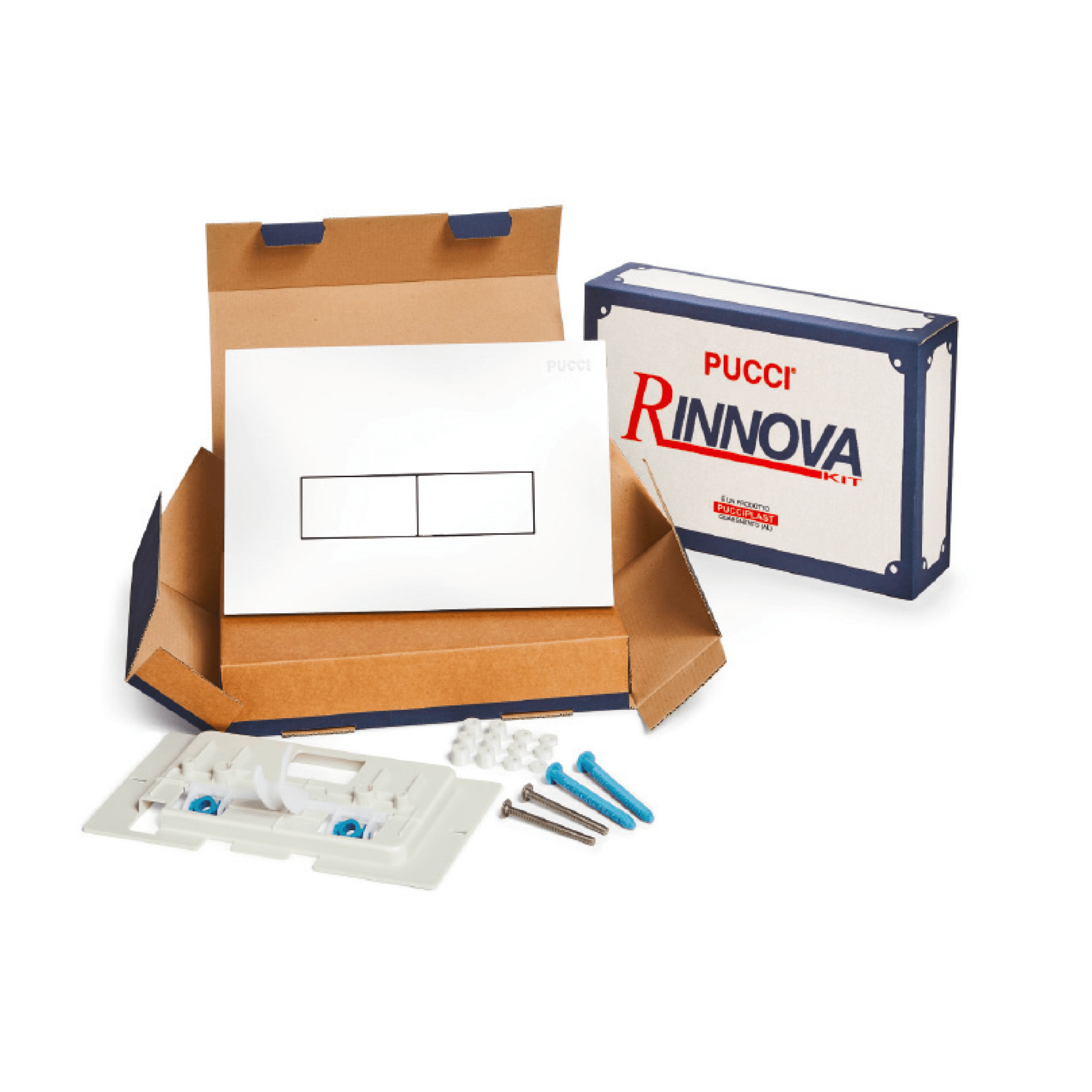 Kit Placca Di Azionamento Doppio Pulsante Spessore 10 mm Pucciplast "Eco Rinnova" Bianco Lucido - Dabicasa