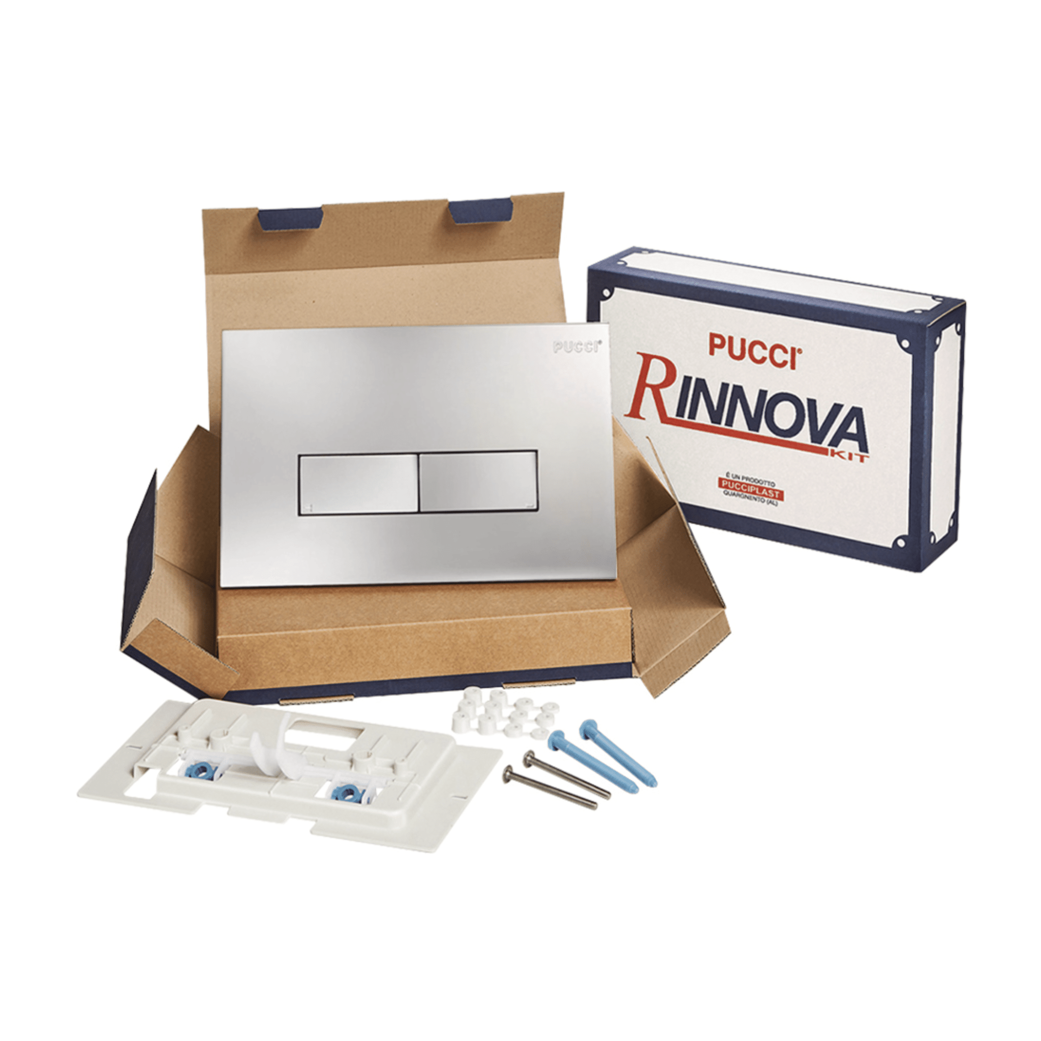 Kit Placca Di Azionamento Doppio Pulsante Spessore 10 mm Pucciplast "Eco Rinnova" Cromo Lucido - Dabicasa