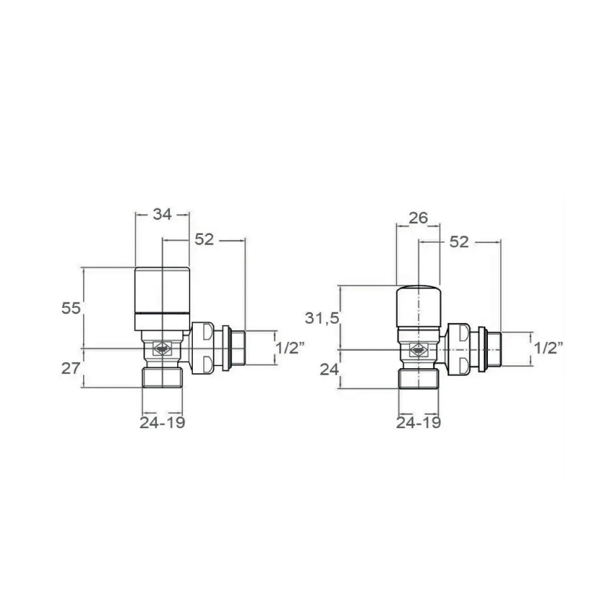 Kit Valvola e Detentore 16x2 mm Con Raccordi Per Tubi In Multistrato Feridras Cromo Lucido - Dabicasa