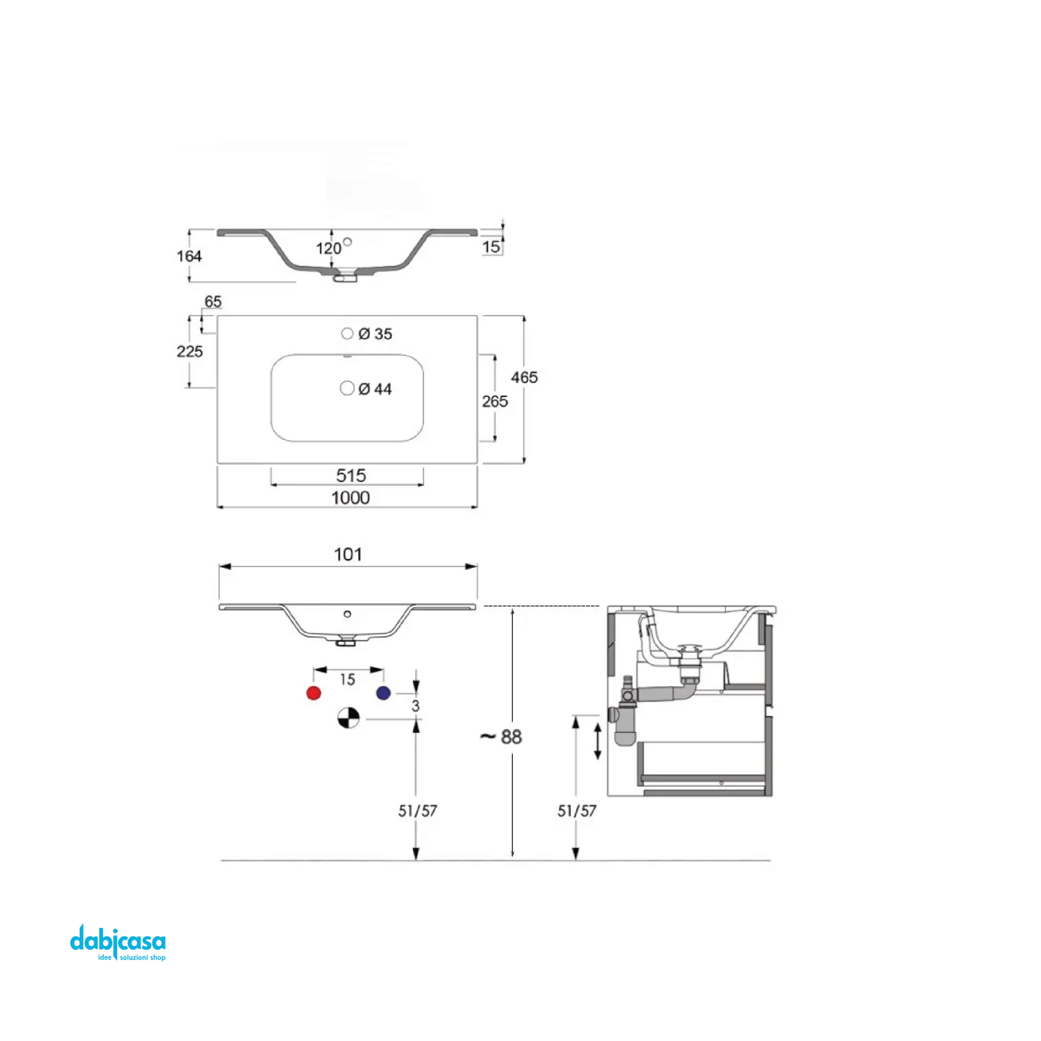 Lavabo Da Incasso "Cherry" In Ceramica 100x47 Finitura Bianco Lucido - Dabicasa