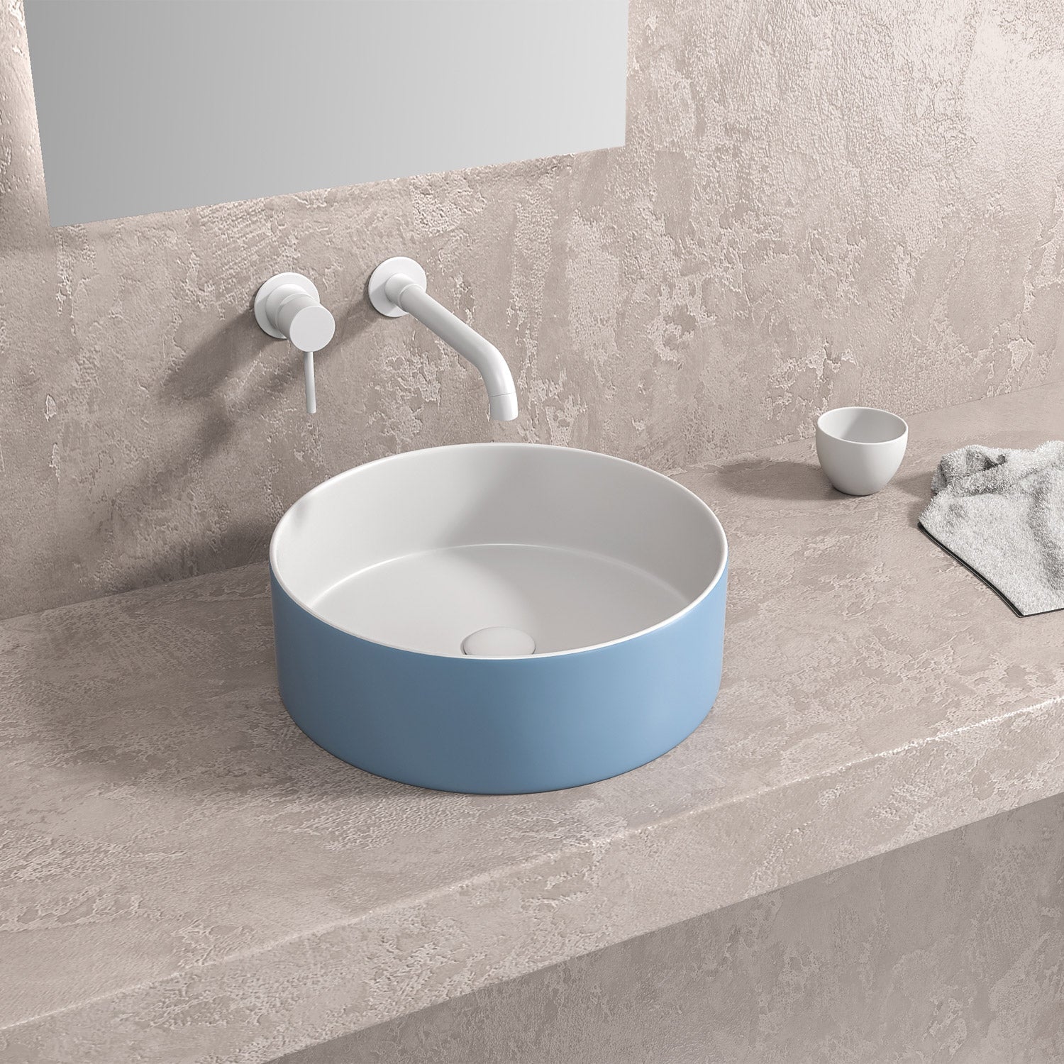 Lavabo D'Appoggio 35 Cm Karag Bianco Opaco/Azzurro Opaco - Dabicasa