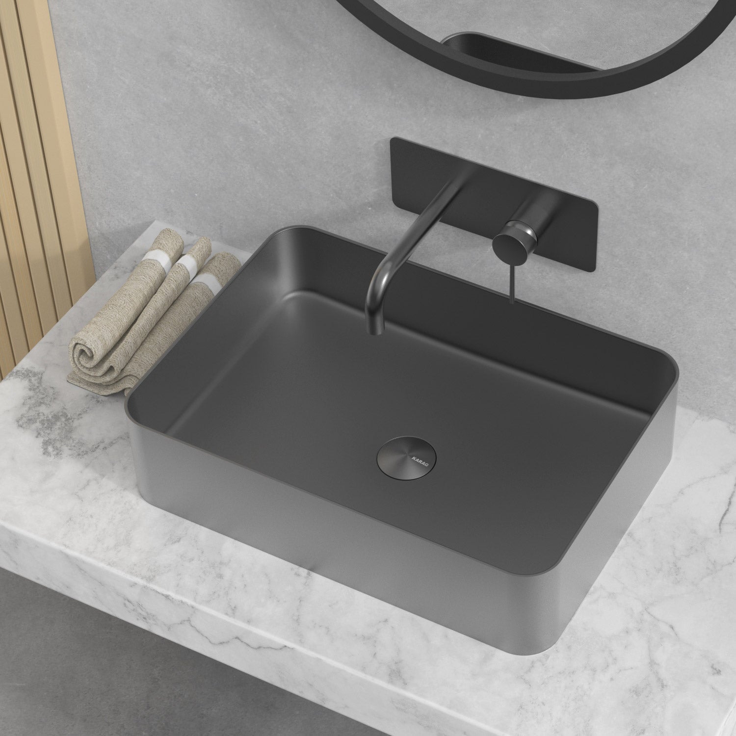 Lavabo D'Appoggio 50x35 Cm Con Piletta Di Scarico Karag "Venus" Gun Metal - Dabicasa