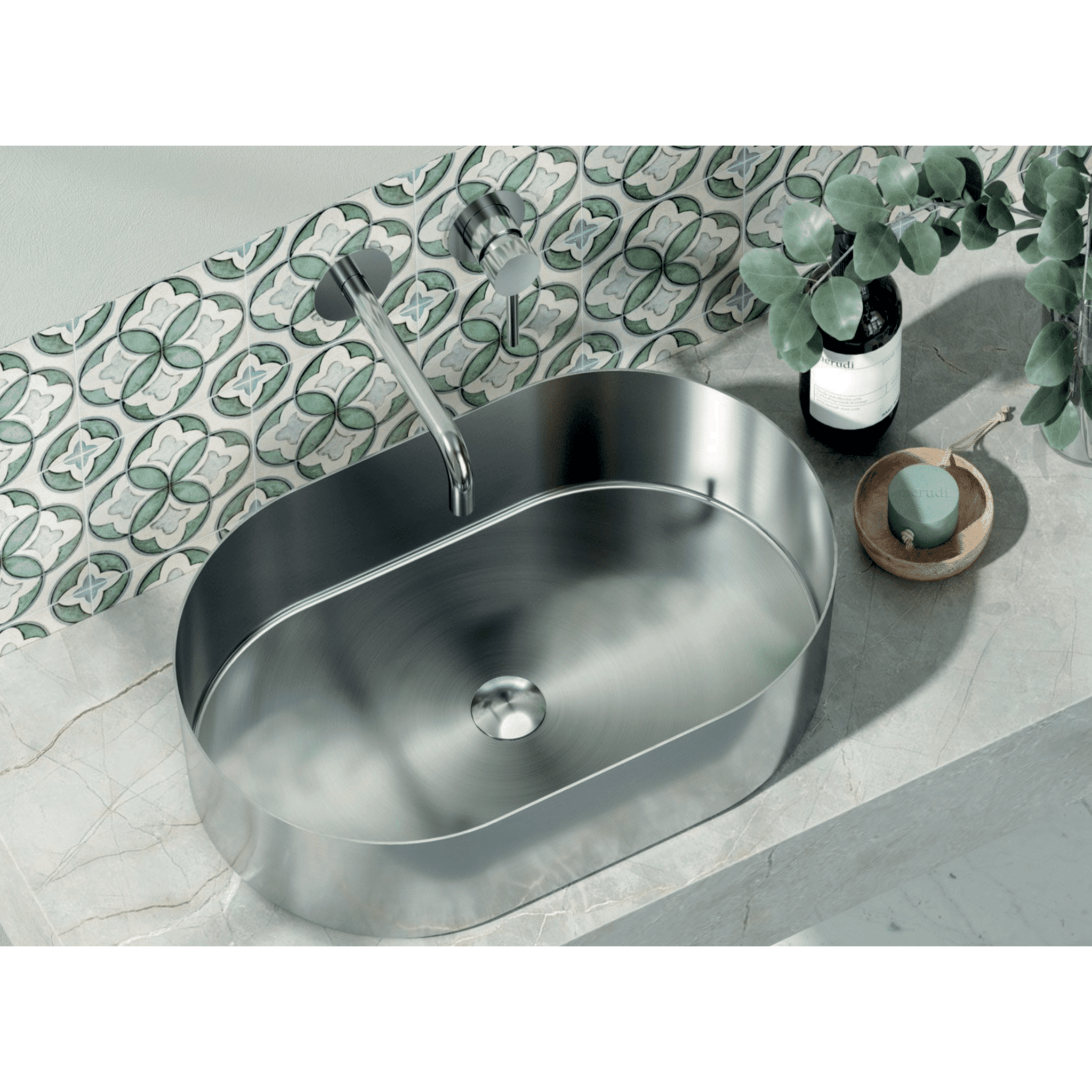 Lavabo D'Appoggio 55x35 Cm Karag "Jupiter" Acciaio Spazzolato - Dabicasa