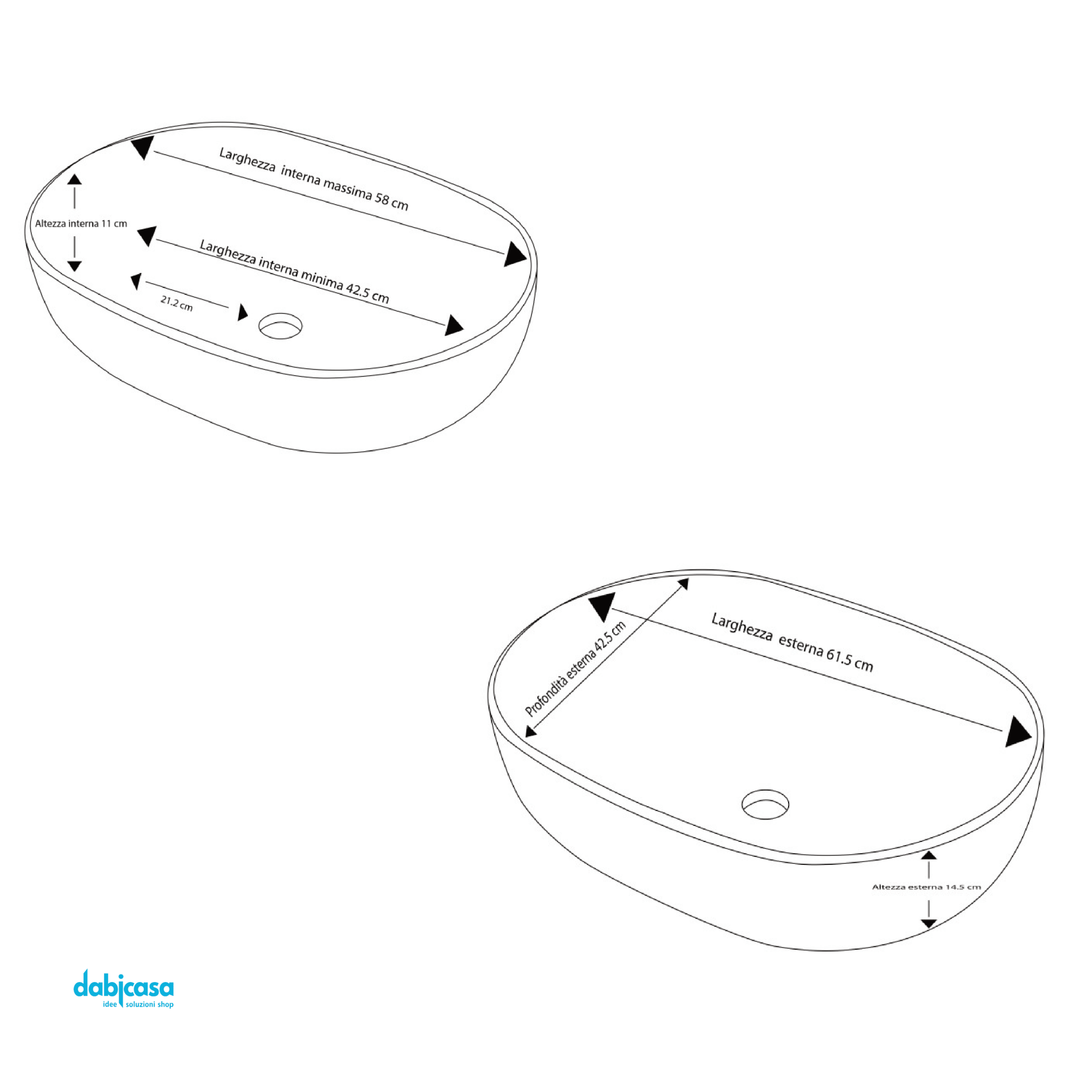 Lavabo D'Appoggio 60x40 Cm Bianco Lucido - Dabicasa