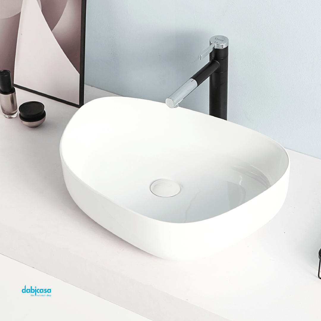 Lavabo D'Appoggio Asimmetrico "Break The Rules" Da 54,7 Cm In Ceramica Finitura Bianco Lucido - Dabicasa