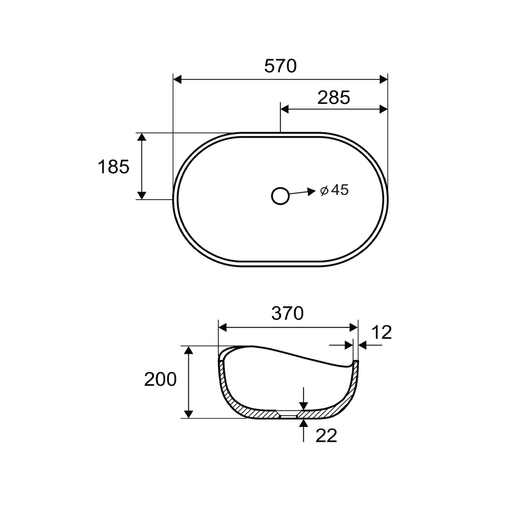 Lavabo D'Appoggio "Eris" Da 57x37 Cm Finitura Cemento C/Piletta Di Scarico Inclusa - Dabicasa