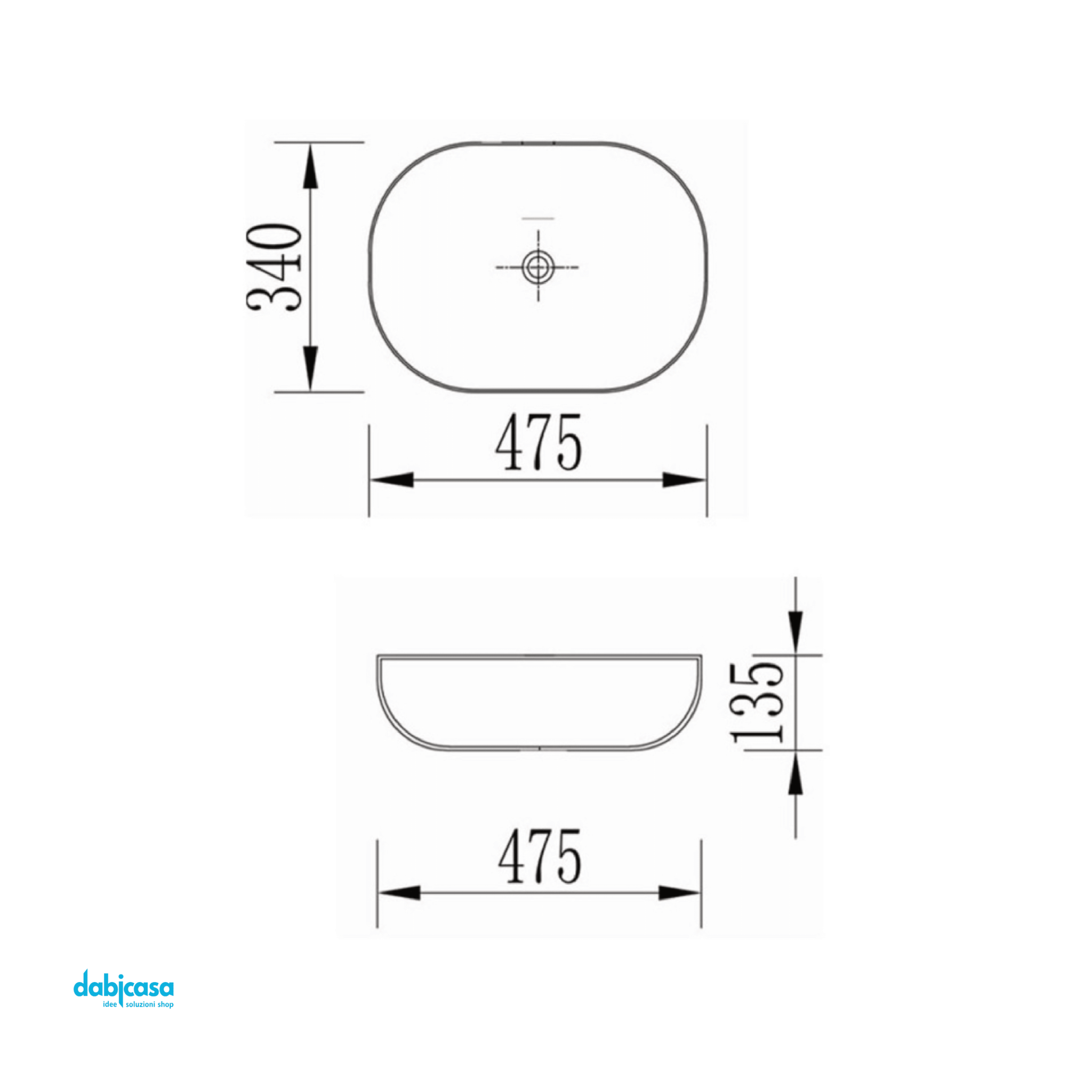 Lavabo D'Appoggio In Ceramica Bianco Lucido da 47,5 cm - Dabicasa