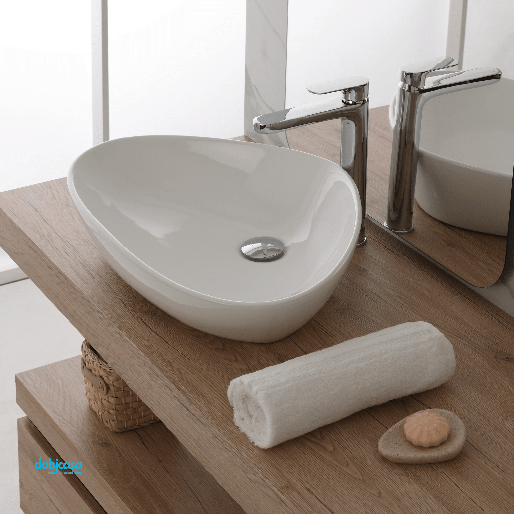 Lavabo D'Appoggio In Ceramica Bianco Lucido da 59 cm - Dabicasa