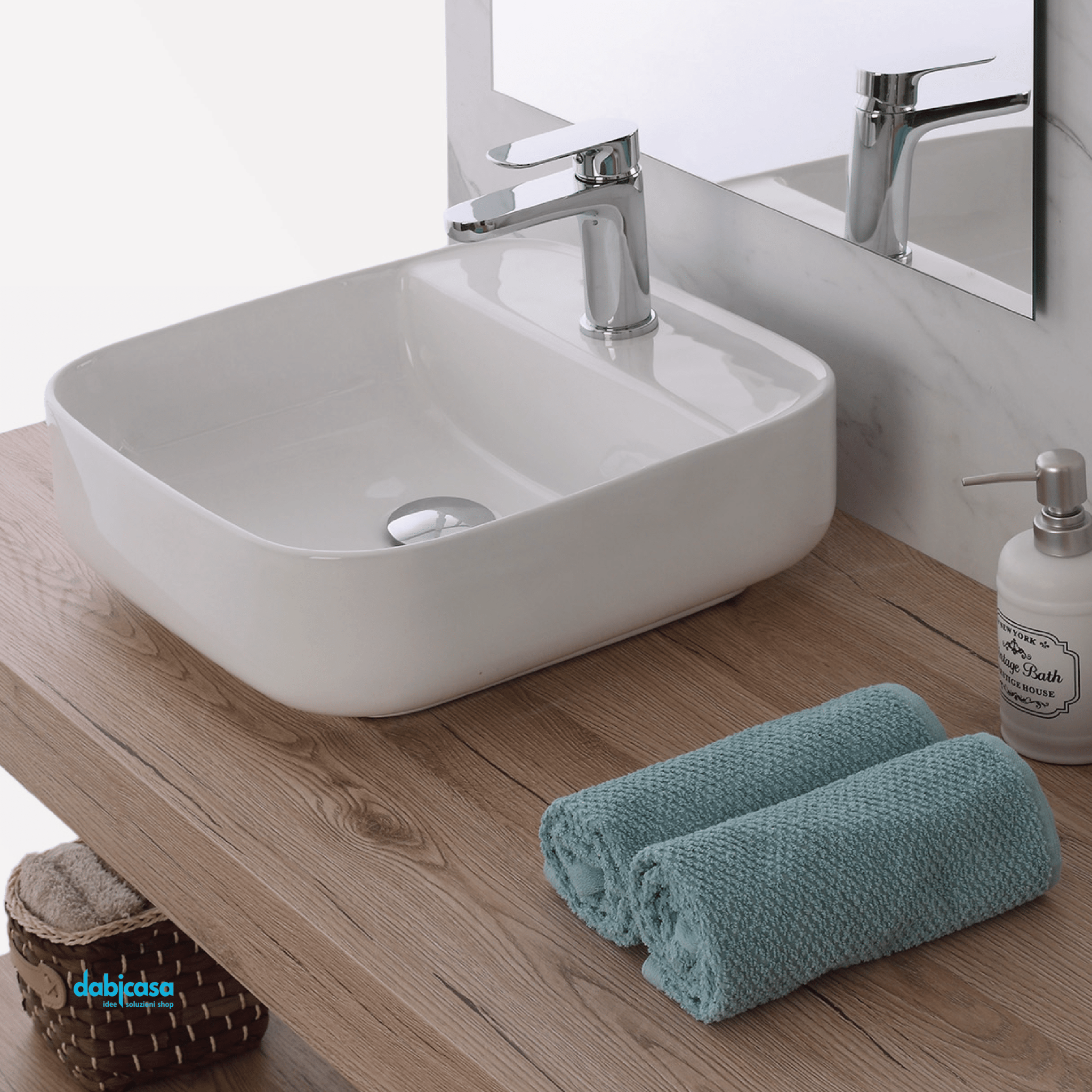 Lavabo D'Appoggio O Sospeso In Ceramica Bianco Lucido Da 39 cm - Dabicasa