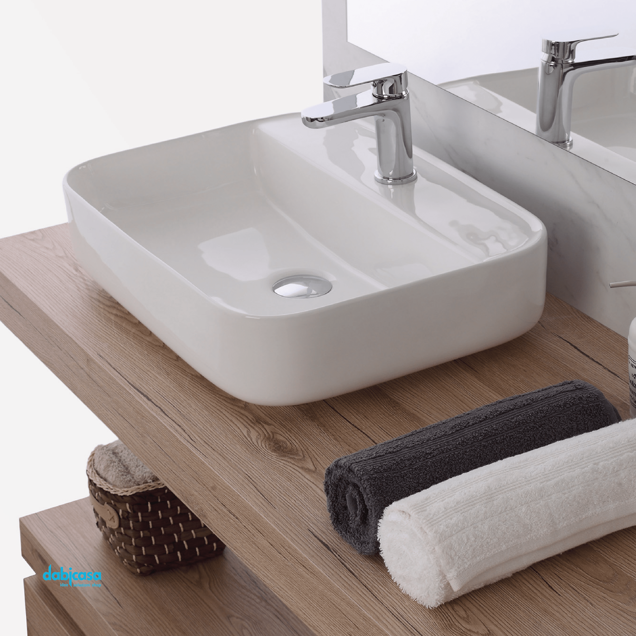 Lavabo D'Appoggio O Sospeso In Ceramica Bianco Lucido Da 50 cm - Dabicasa