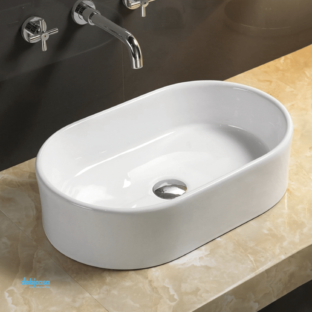 Lavabo D'Appoggio Ovale "Break The Rules" In Ceramica Da 55,5 Cm Finitura Bianco Lucido - Dabicasa