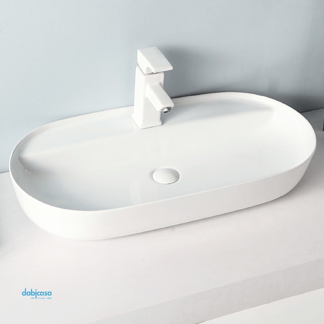 Lavabo D'Appoggio Ovale "Break The Rules" In Ceramica Da 81,5 Cm Finitura Bianco Lucido - Dabicasa