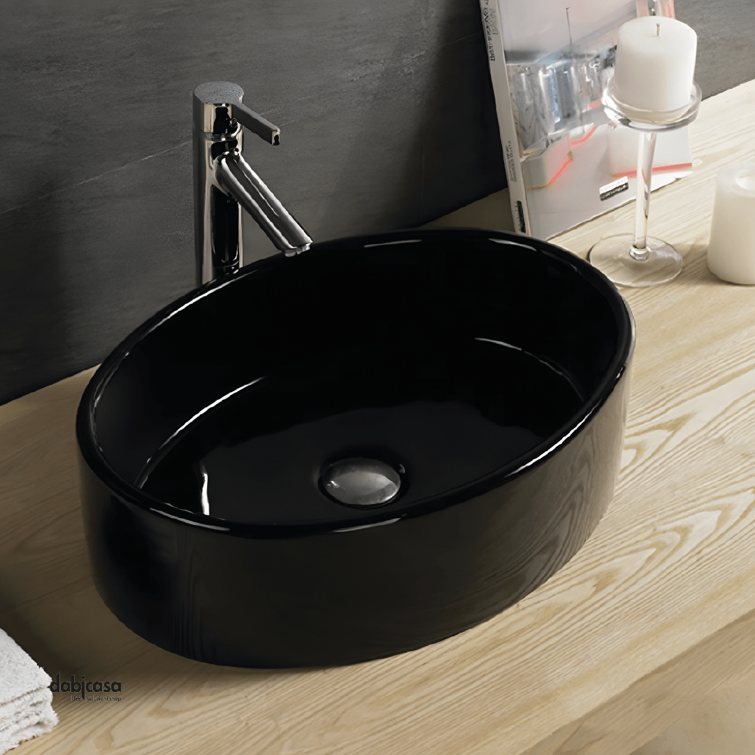 Lavabo D'Appoggio Ovale "Break The Rules" In Ceramica Da Diam.51 Cm Finitura Nero Lucido - Dabicasa