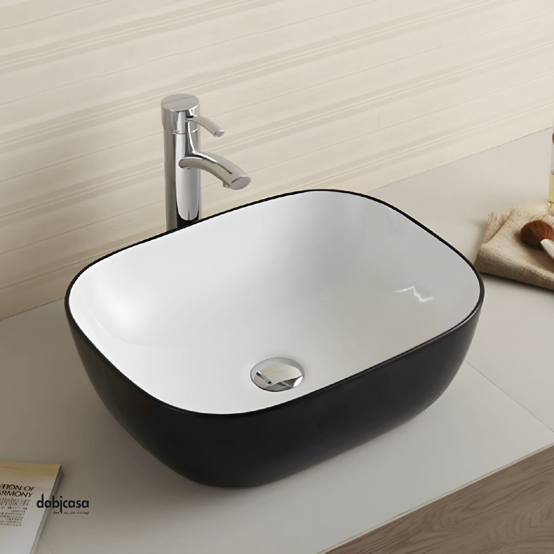 Lavabo D'Appoggio Rettangolare "Break The Rules" Da 50,5 Cm In Ceramica Finitura Nero Lucido/Bianco Lucido - Dabicasa