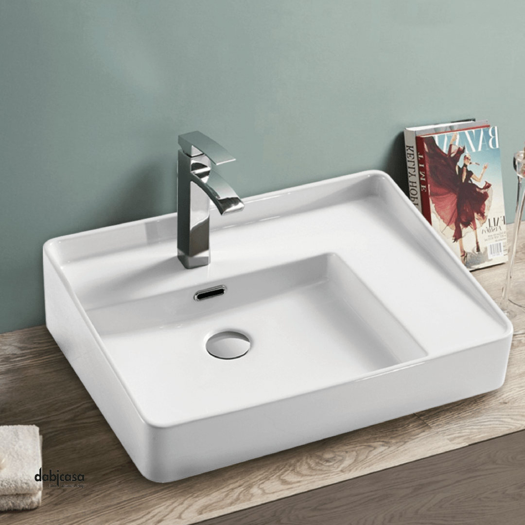 Lavabo D'Appoggio Rettangolare "Break The Rules" Da 59,5 Cm Ceramica In Finitura Bianco Opaco - Dabicasa