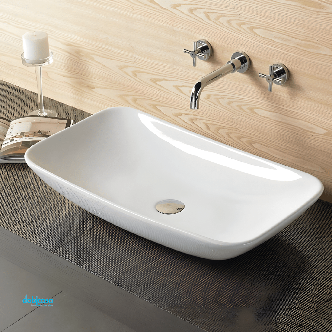 Lavabo D'Appoggio Rettangolare "Break The Rules" Da 60 Cm Ceramica In Finitura Bianco Lucido - Dabicasa