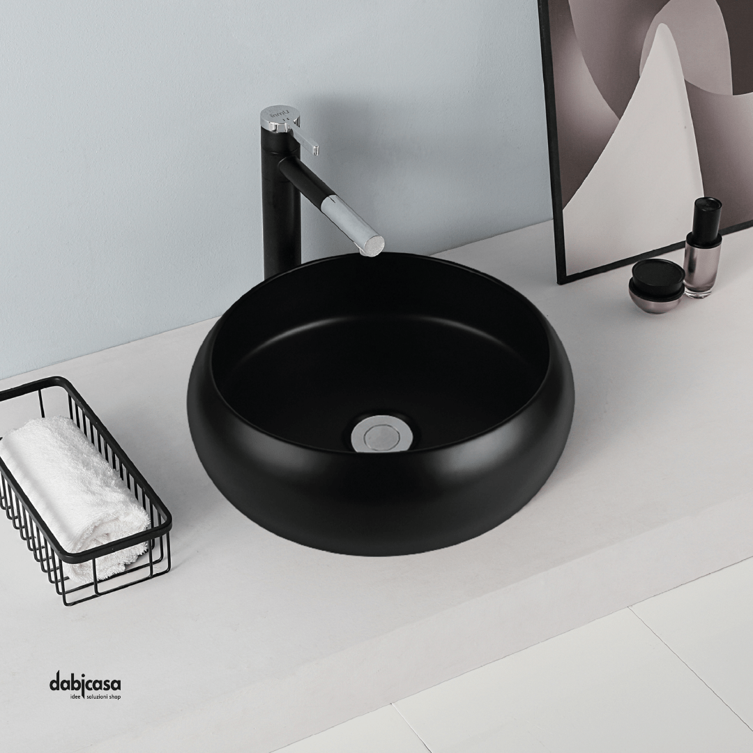 Lavabo D'Appoggio Tondo "Break The Rules" Da Diam.40 Cm In Ceramica Finitura Nero Opaco - Dabicasa