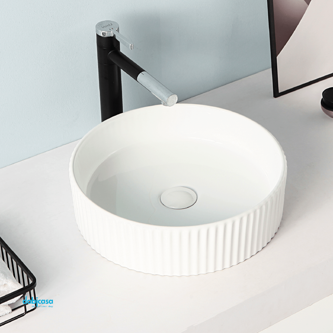 Lavabo D'Appoggio Tondo Ruvido "Break The Rules" Da Diam.40 Cm In Ceramica Finitura Bianco Lucido - Dabicasa