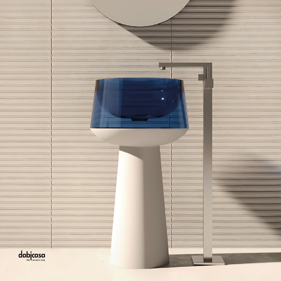 Lavabo Freestanding C/Ciotola In Finitura Blu e Base Bianca In Resina Trasparente - Dabicasa