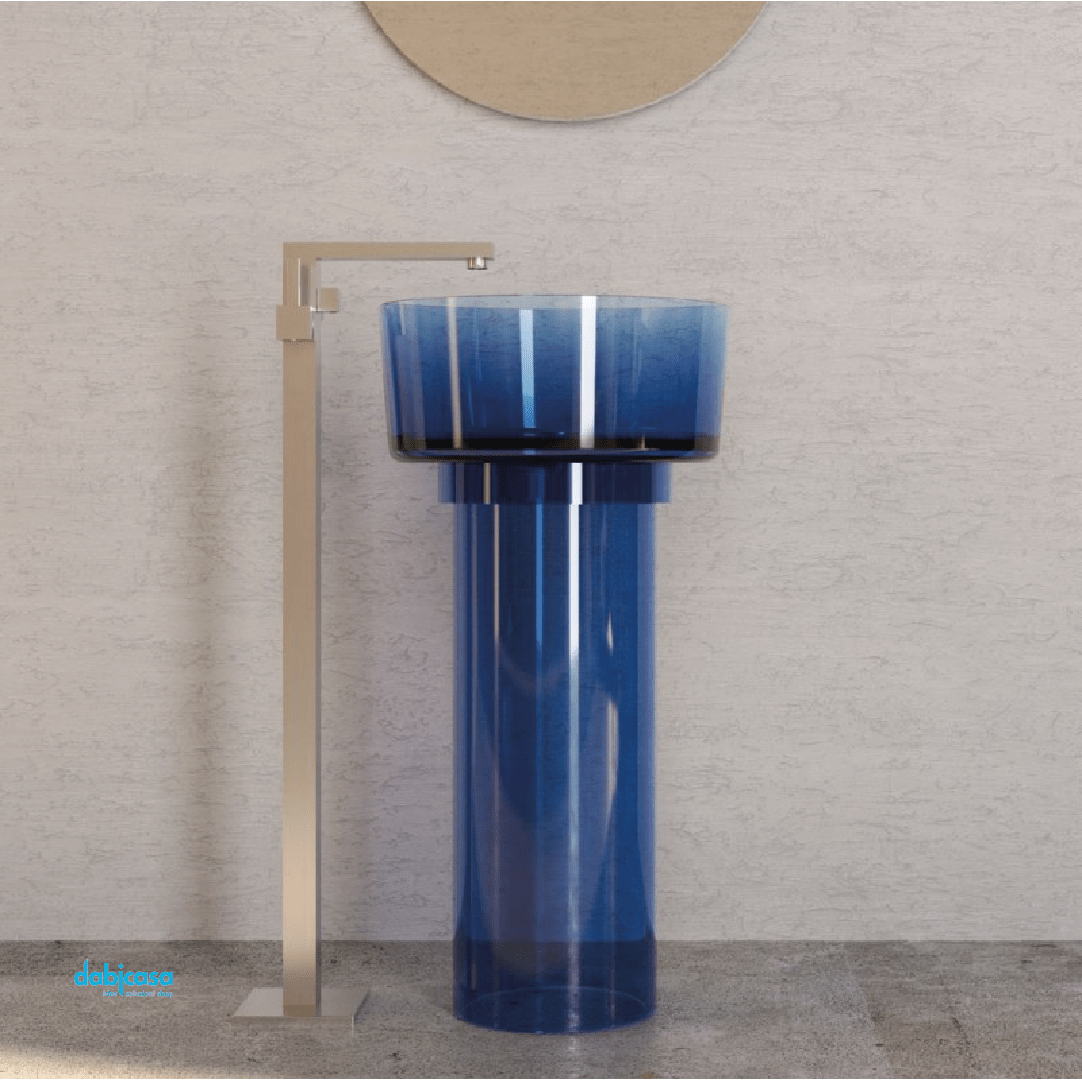 Lavabo Freestanding "Icon Clear" In Resina Trasparente Finitura Agata Blu - Dabicasa