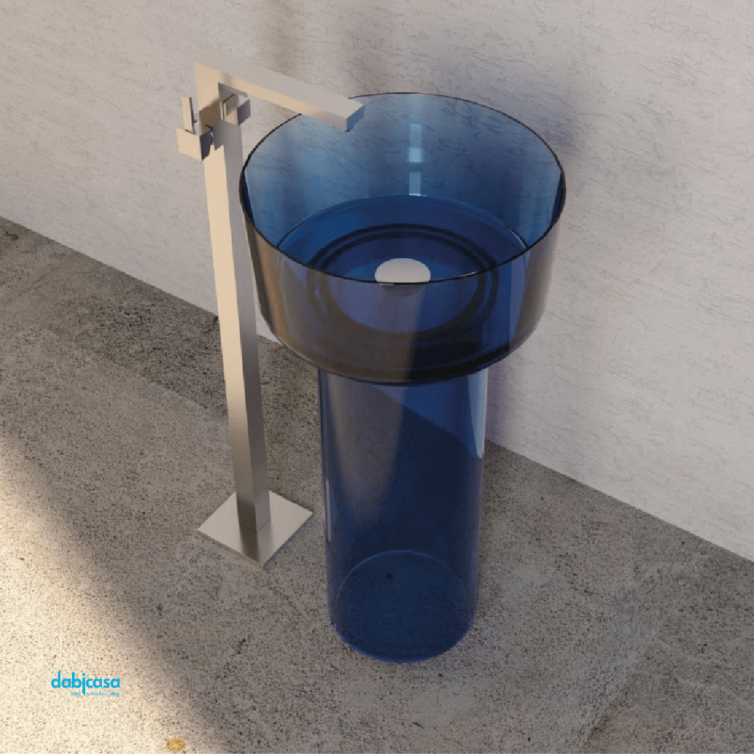 Lavabo Freestanding "Icon Clear" In Resina Trasparente Finitura Agata Blu - Dabicasa