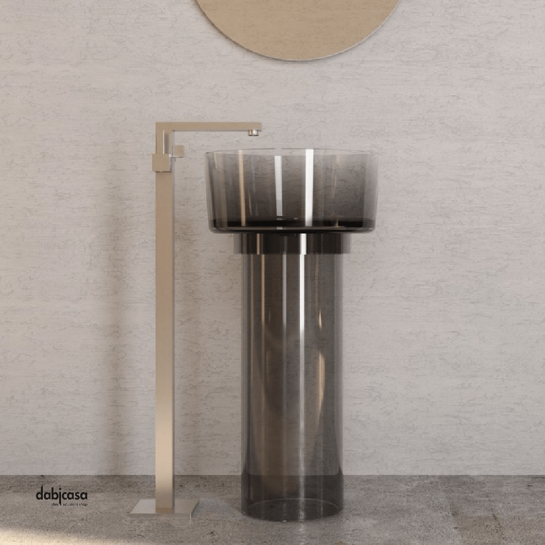 Lavabo Freestanding "Icon Clear" In Resina Trasparente Finitura Quarzo Fumè - Dabicasa