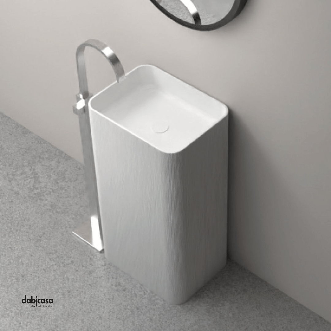 Lavabo Freestanding Tondo Cannettato "Hender" In ArtStone Finitura Bianco Opaco - Dabicasa