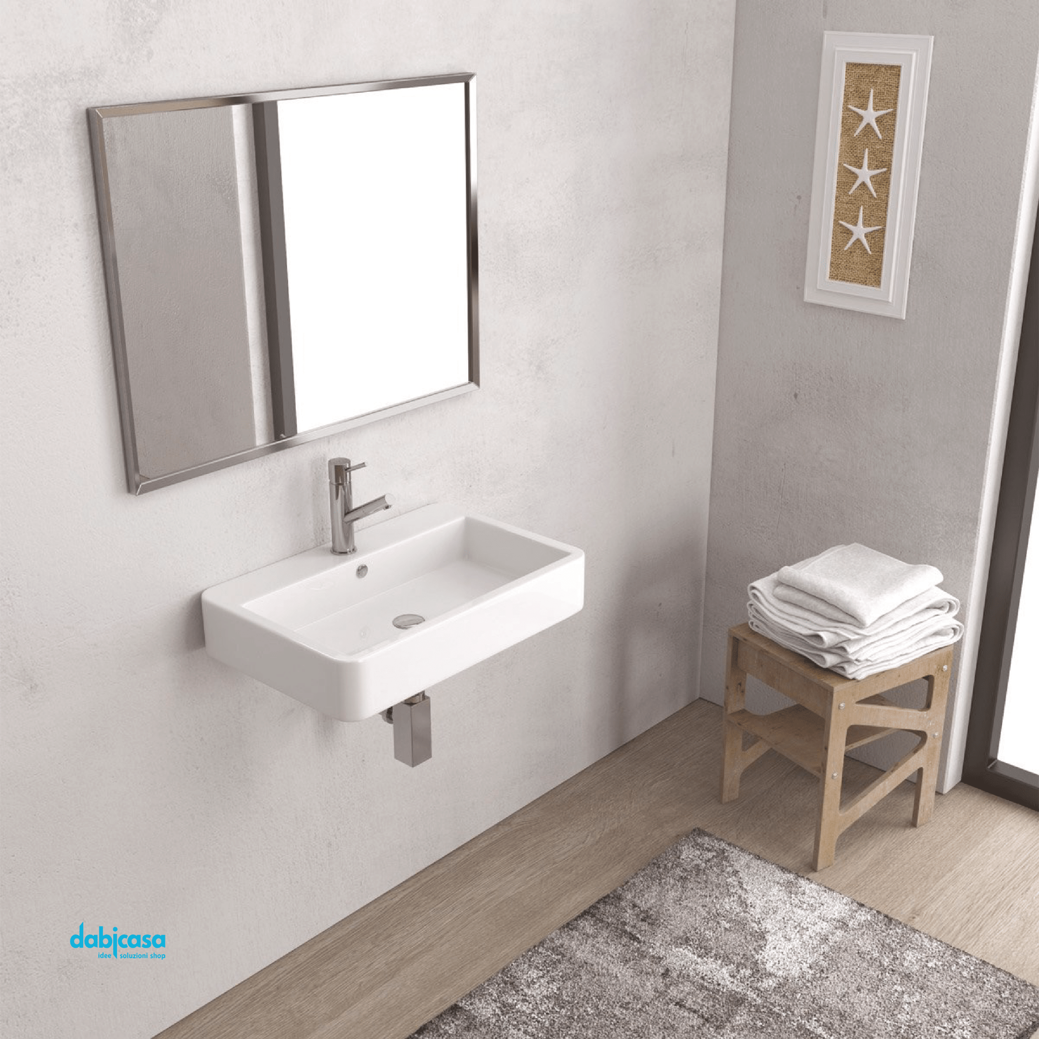 Lavabo Sospeso "Contour" Da 60x40 Cm Finitura Bianco Lucido - Dabicasa