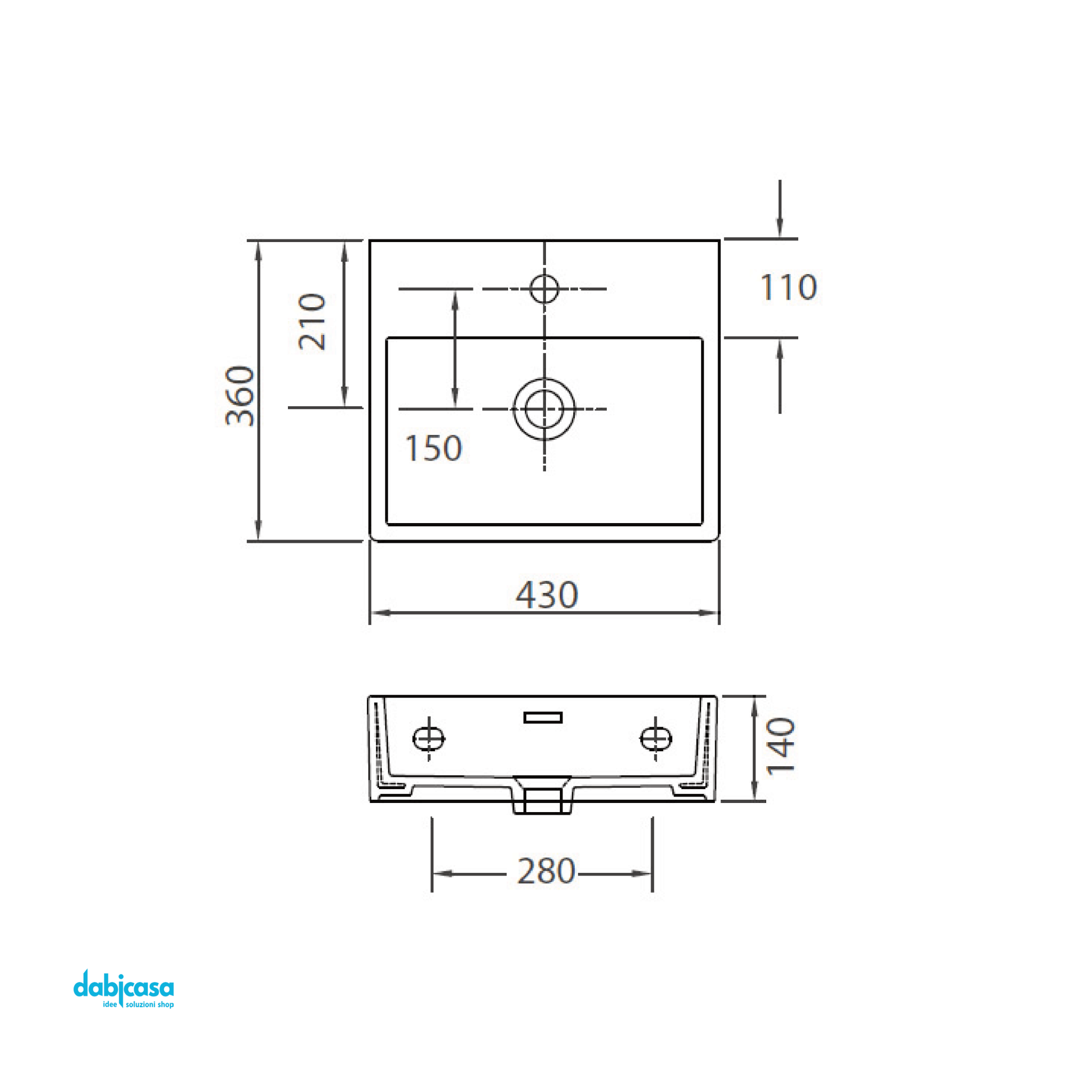 Lavabo Sospeso "Daphne" Da 43x36 Cm Finitura Bianco Lucido - Dabicasa