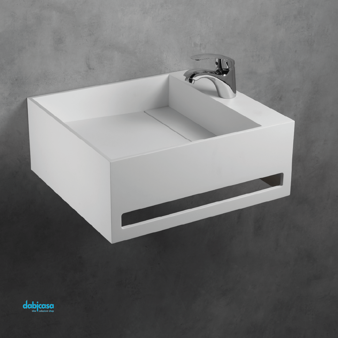 Lavabo Sospeso "Mercurio" In Solid Surface Finitura Bianco Opaco Da 50 Cm - Dabicasa