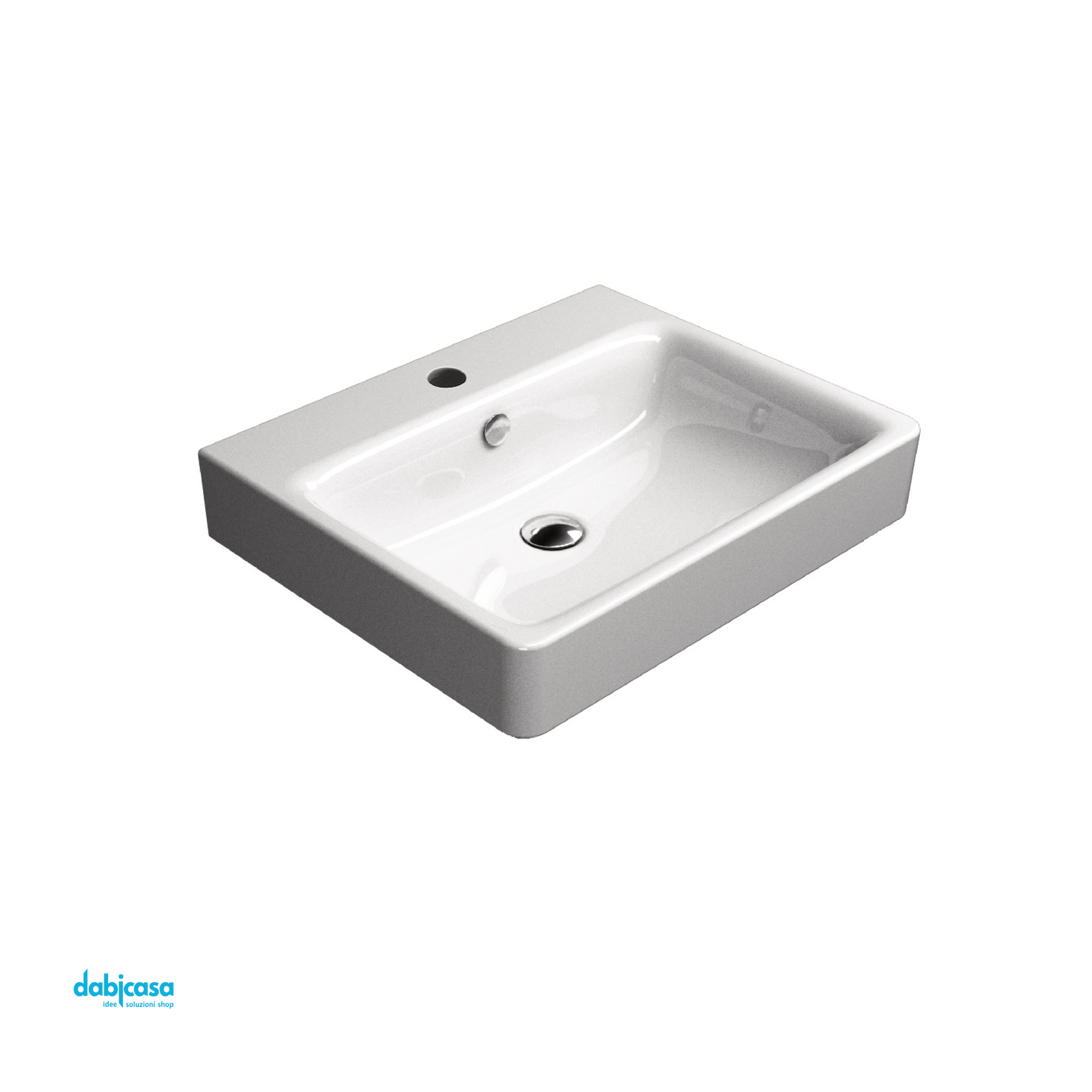 Lavabo Sospeso/Semincasso Da 60 Cm Con Foro In Ceramica Bianco Lucido - Dabicasa